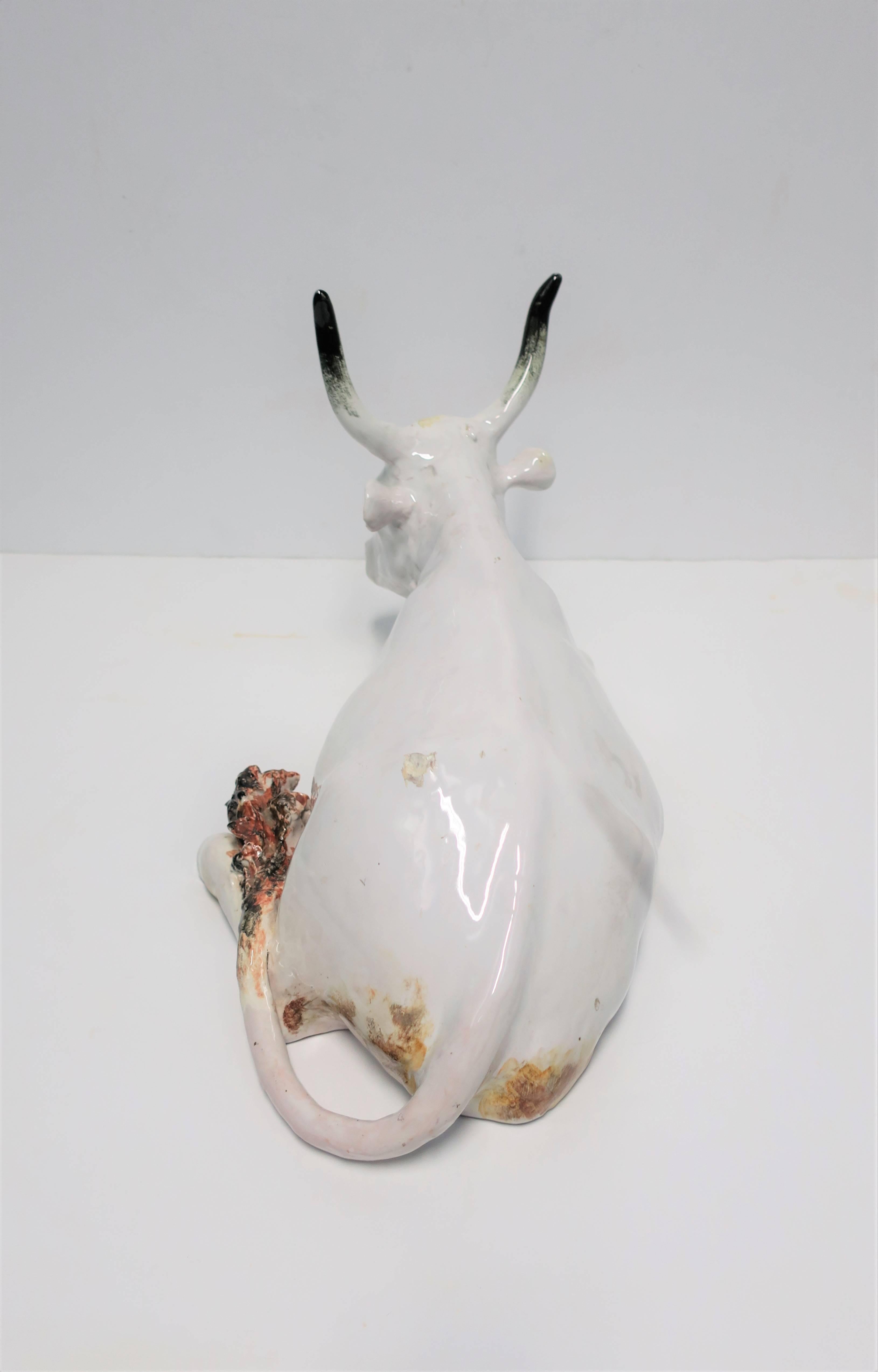 Italian White Pottery Animal Bovine Cow Sculpture 2