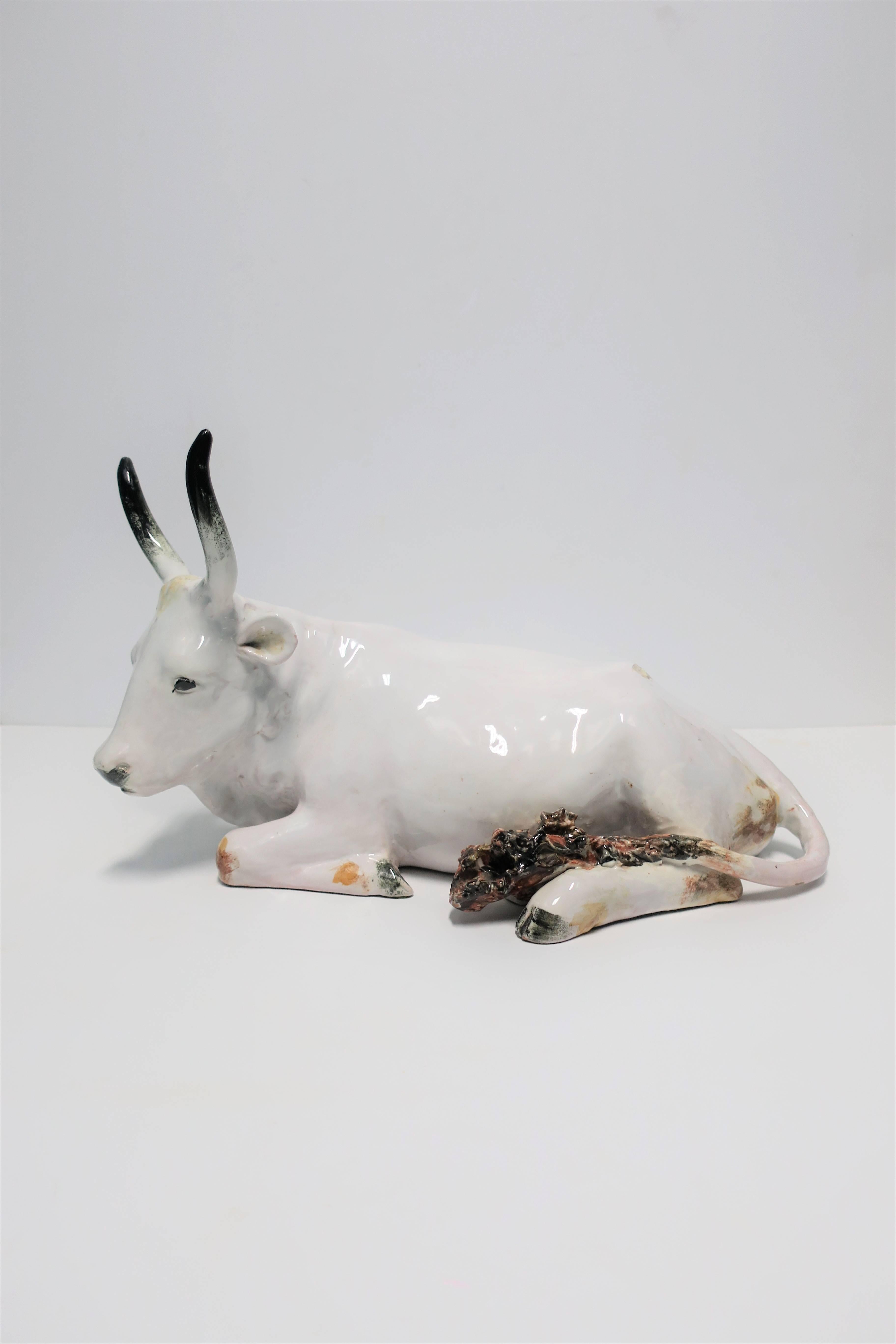 Italian White Pottery Animal Bovine Cow Sculpture 3