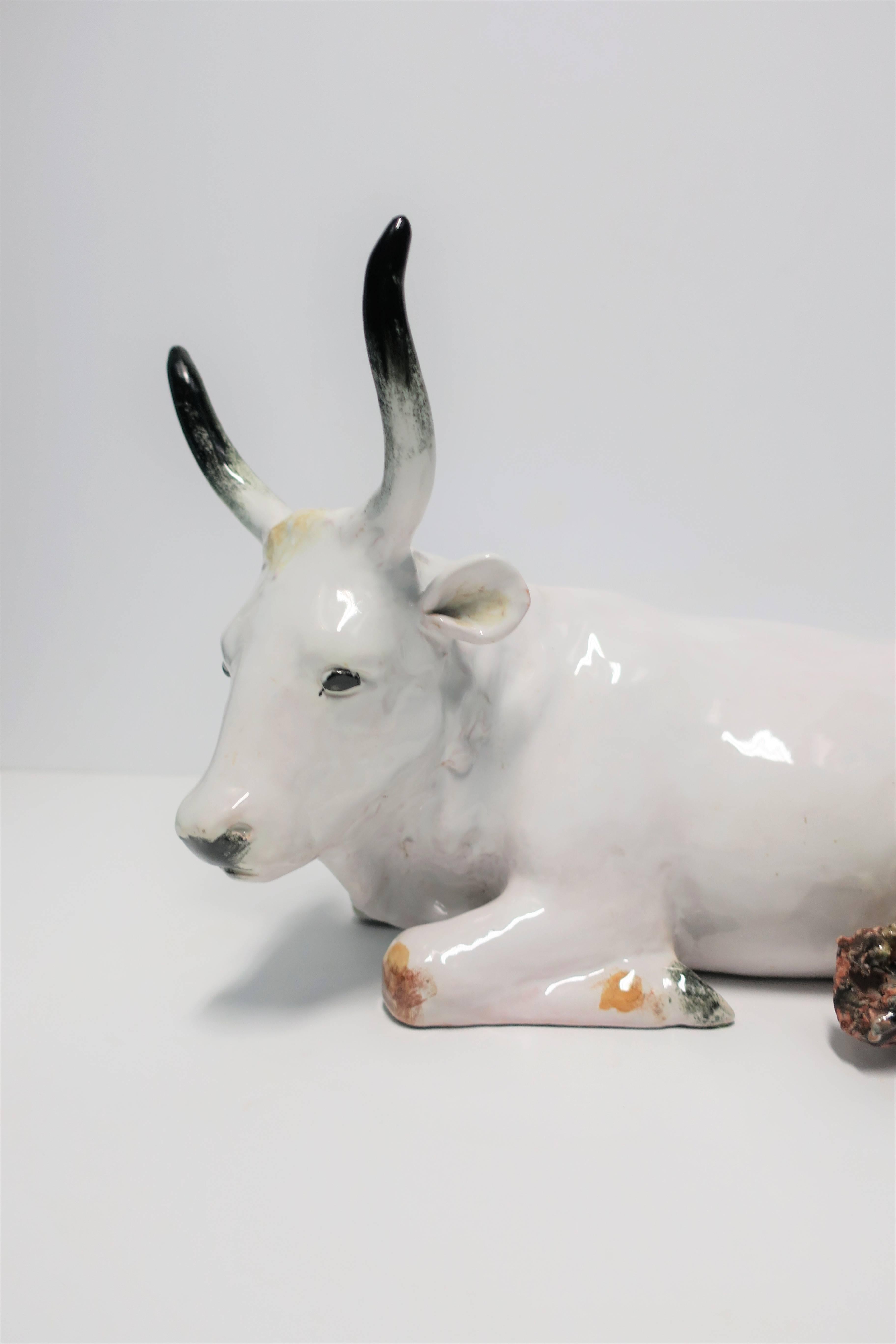 Italian White Pottery Animal Bovine Cow Sculpture 4