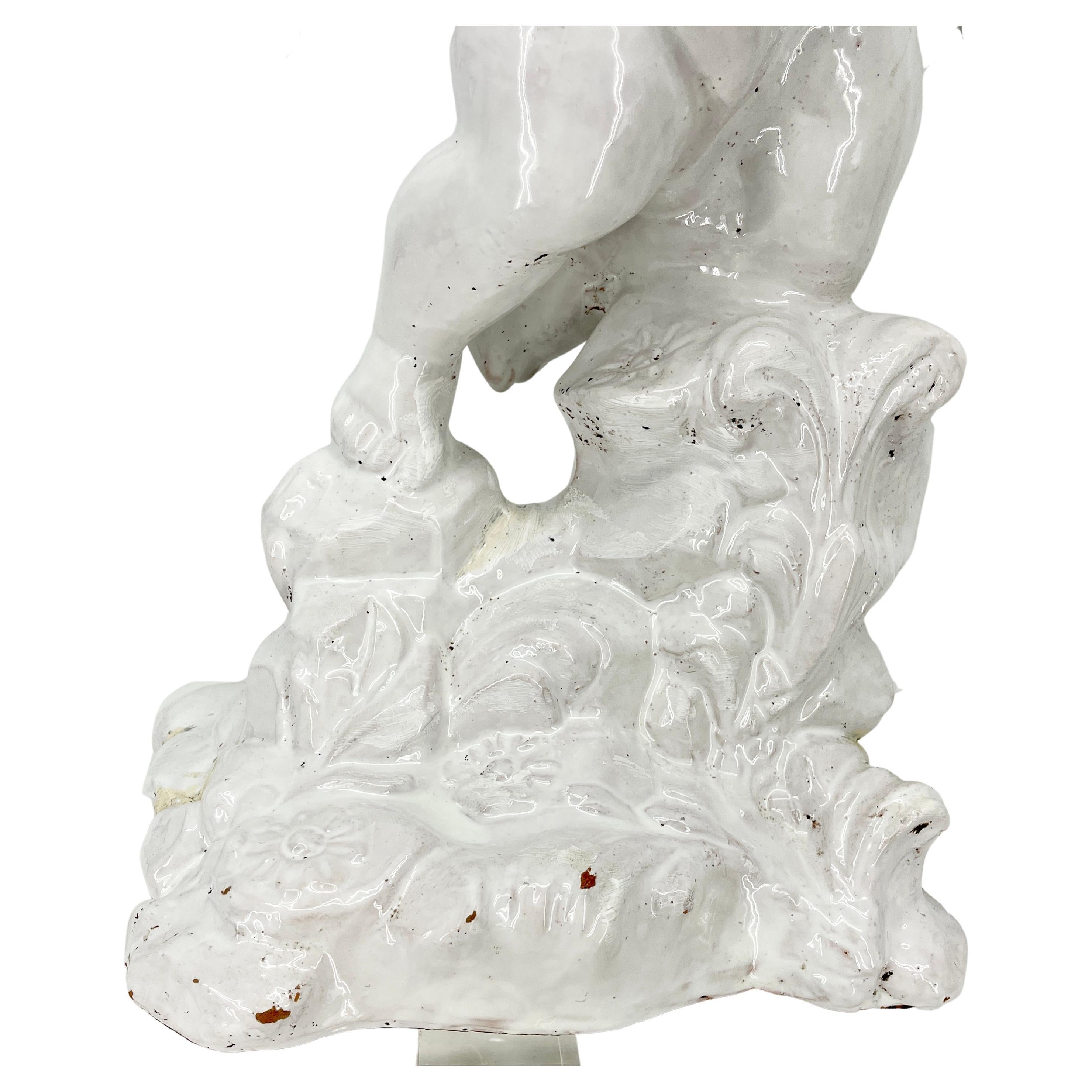 Large Italian White Glazed Cherub Centerpiece Sculpture For Sale 10