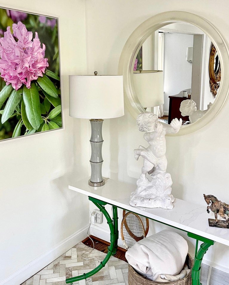 Large Italian White Glazed Cherub Centerpiece Sculpture For Sale at 1stDibs