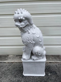 Large Italian White Glazed Terracotta Foo Dog Statue, Circa 1950s