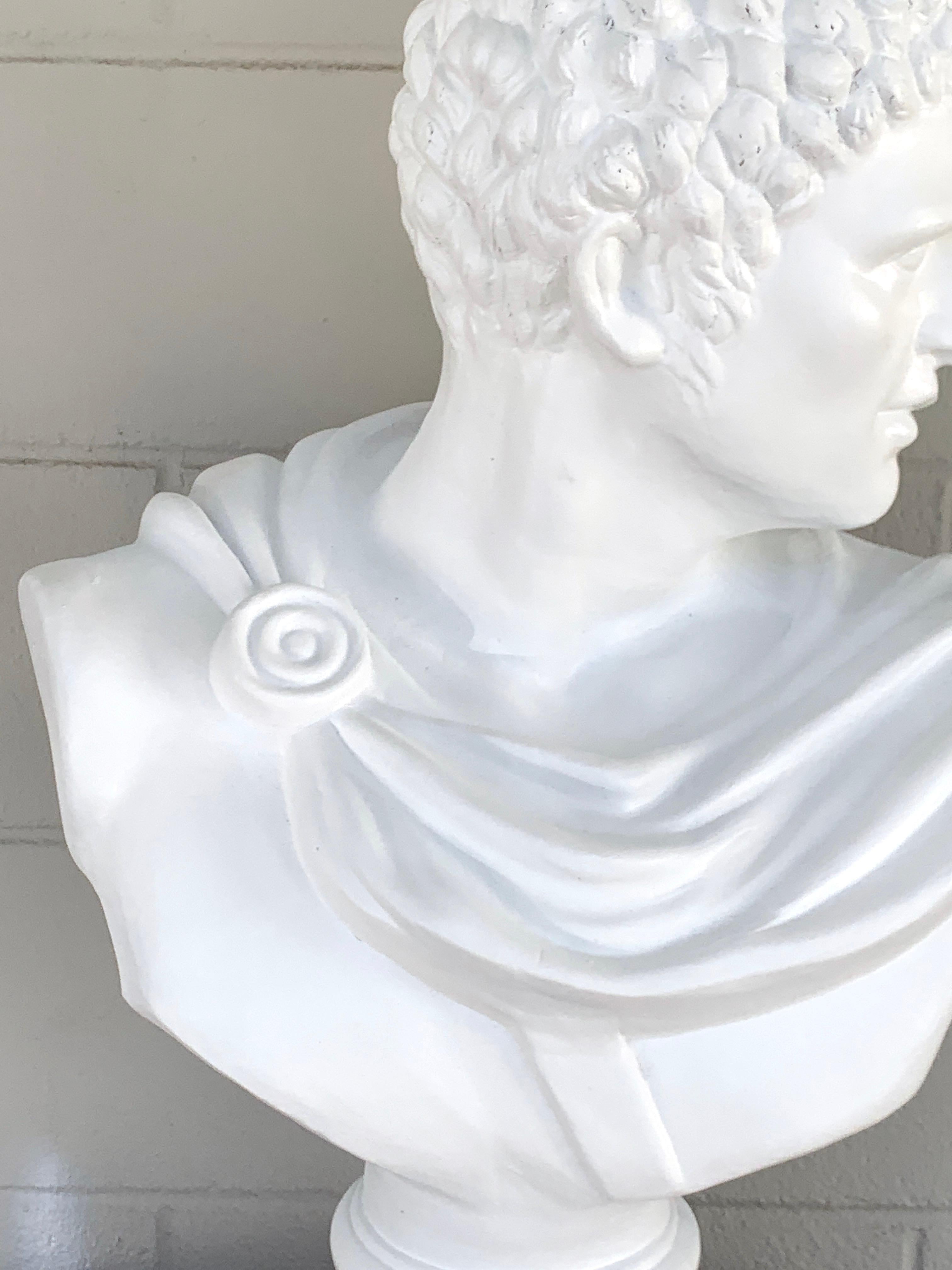 Large Italian White Lacquered Terracotta Bust of Apollo In Good Condition For Sale In Atlanta, GA