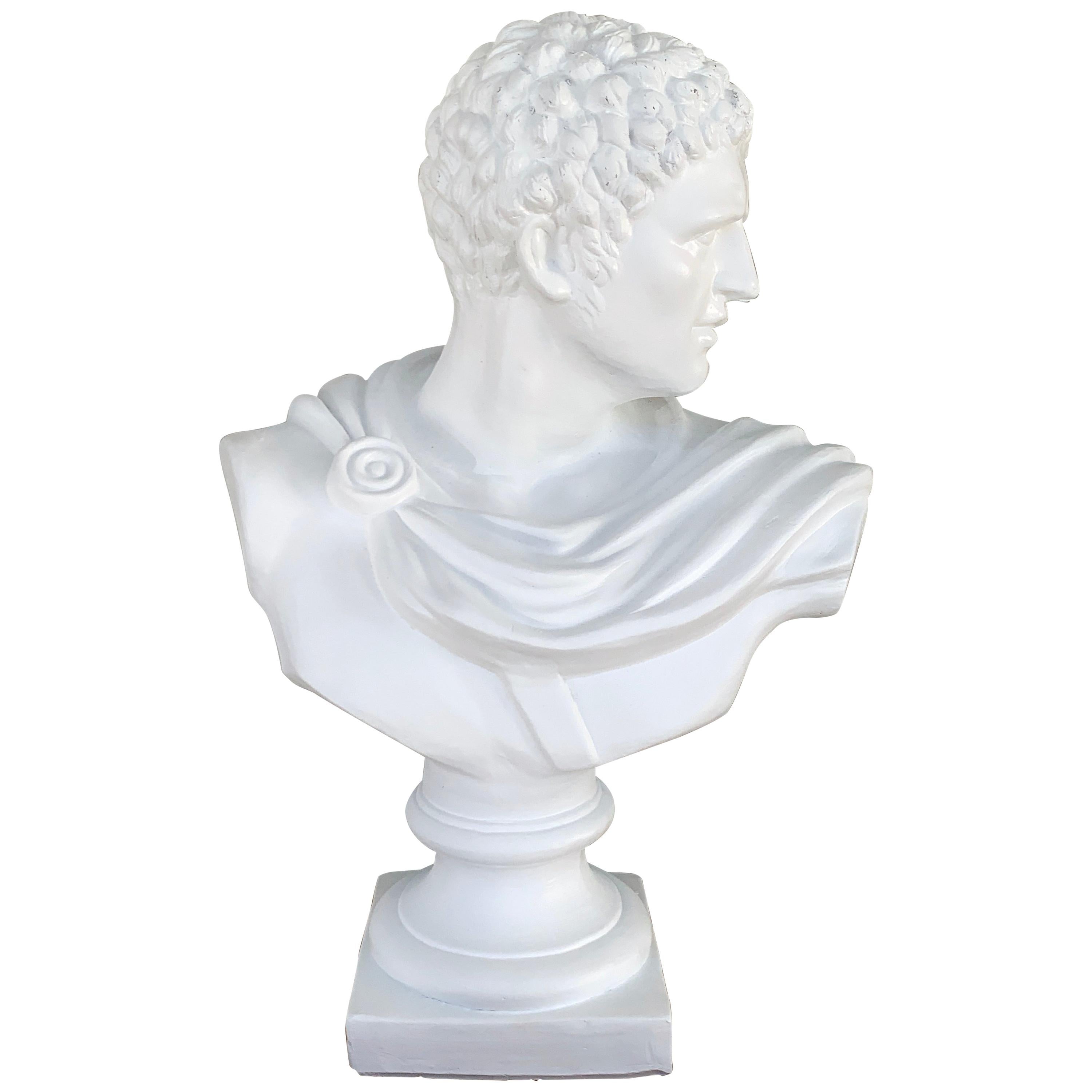 Large Italian White Lacquered Terracotta Bust of Apollo For Sale