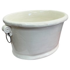 Grand bain de pieds / seau à glace / jardinière en poterie italienne en majolique blanche