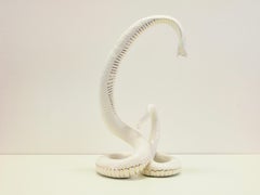 Large Italian White Serpent Figurine by Bassano with Golden Finishings