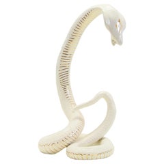 Large Italian White Serpent Figurine by Bassano with Golden Finishings