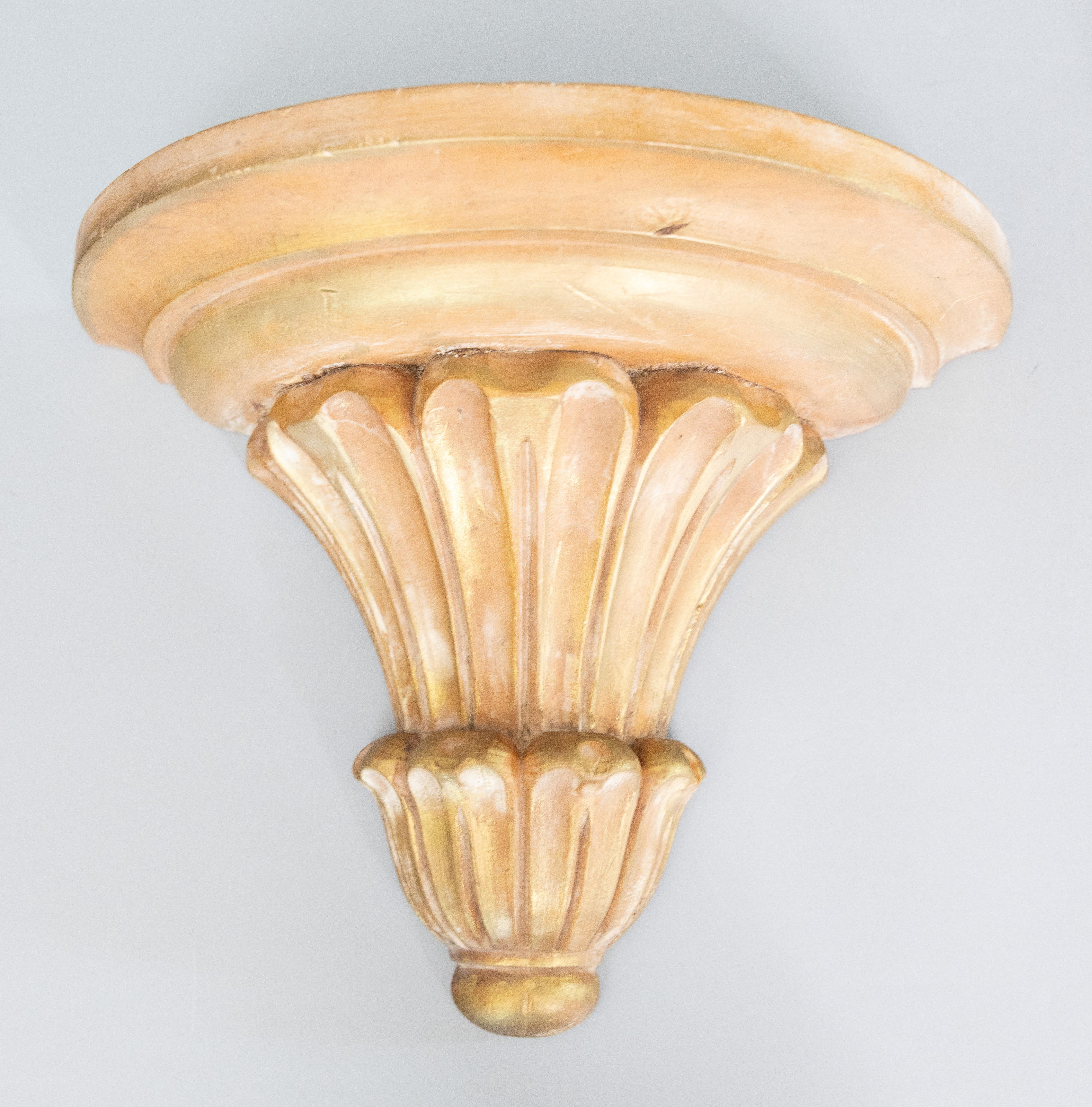 Mid-20th Century Large Italian Whitewash Giltwood Fluted Wall Brackets Shelves - a Pair For Sale