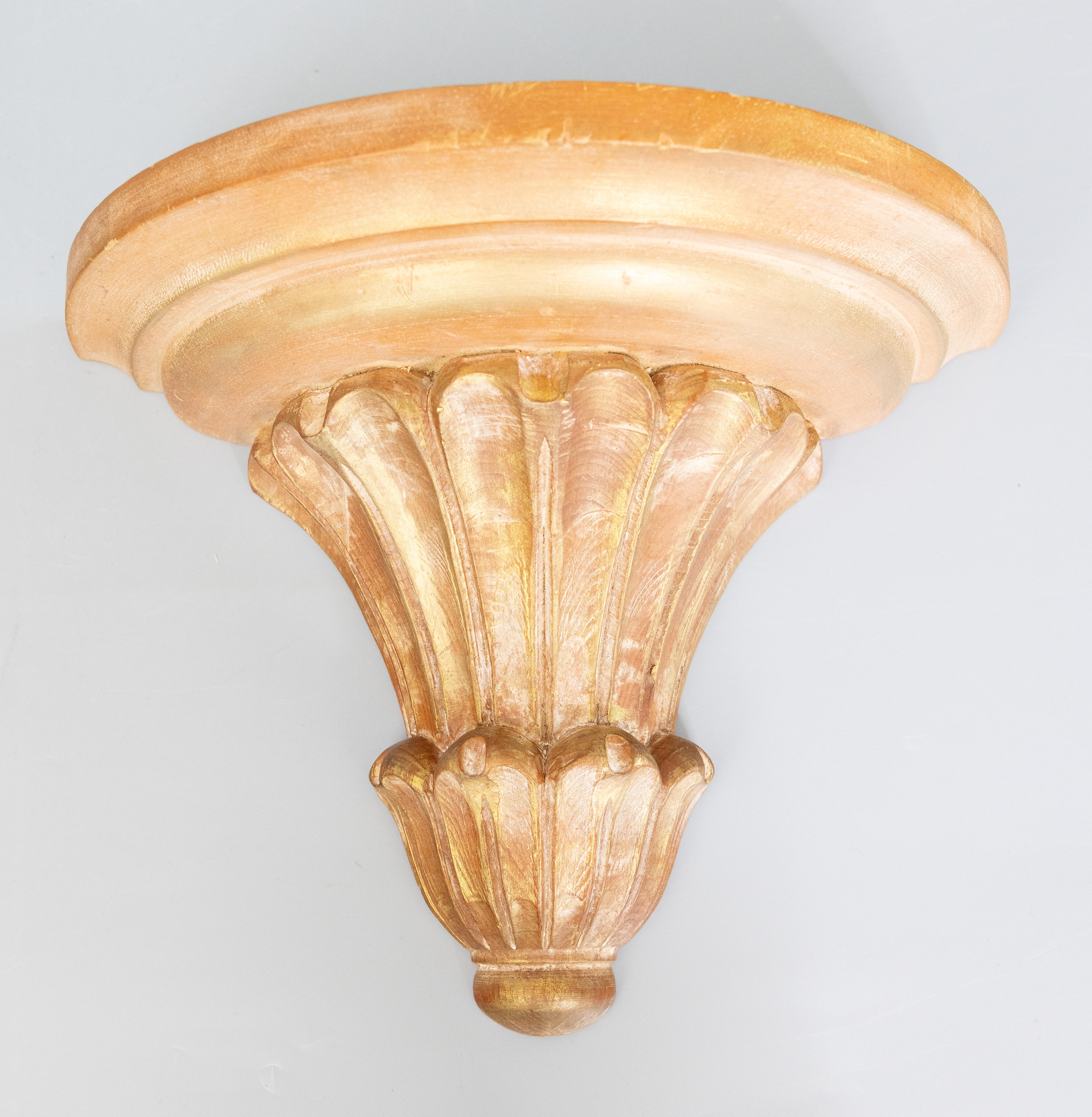 Wood Large Italian Whitewash Giltwood Fluted Wall Brackets Shelves - a Pair For Sale