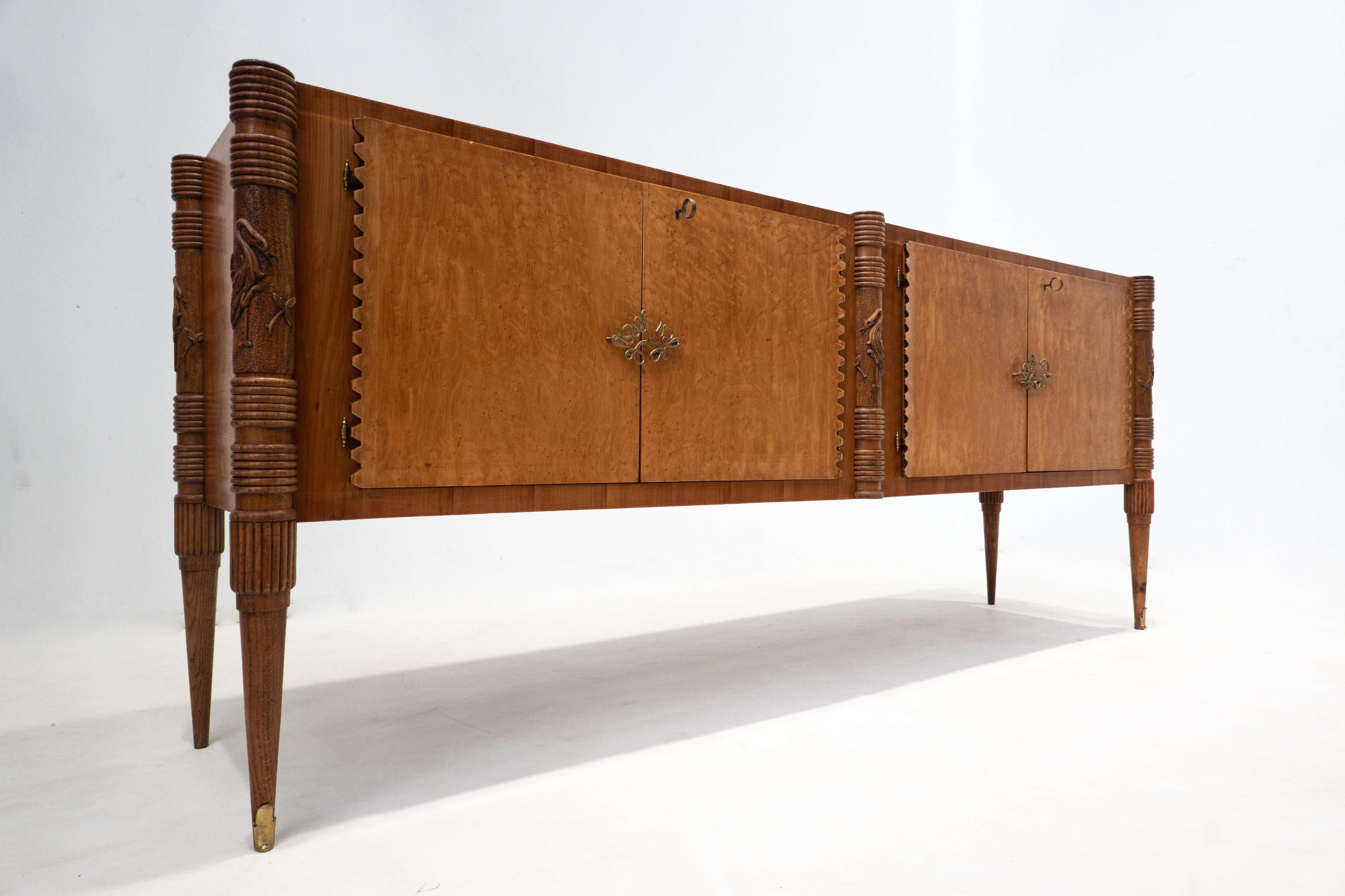 Large Italian wooden sideboard by Pier Luigi Colli with four doors, 1940s.