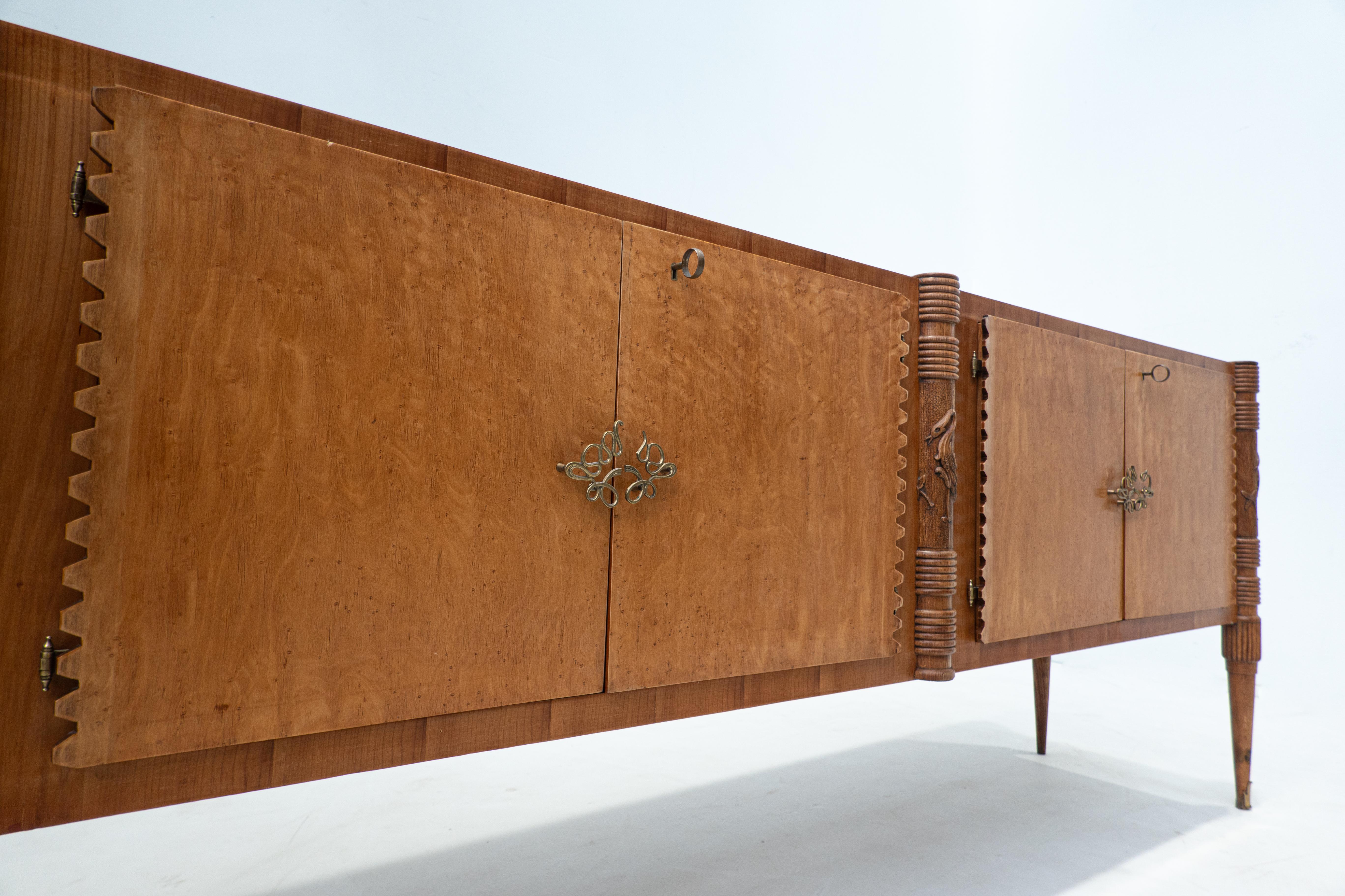Mid-Century Modern Large Italian Wooden Sideboard by Pier Luigi Colli with Four Doors, 1940s For Sale