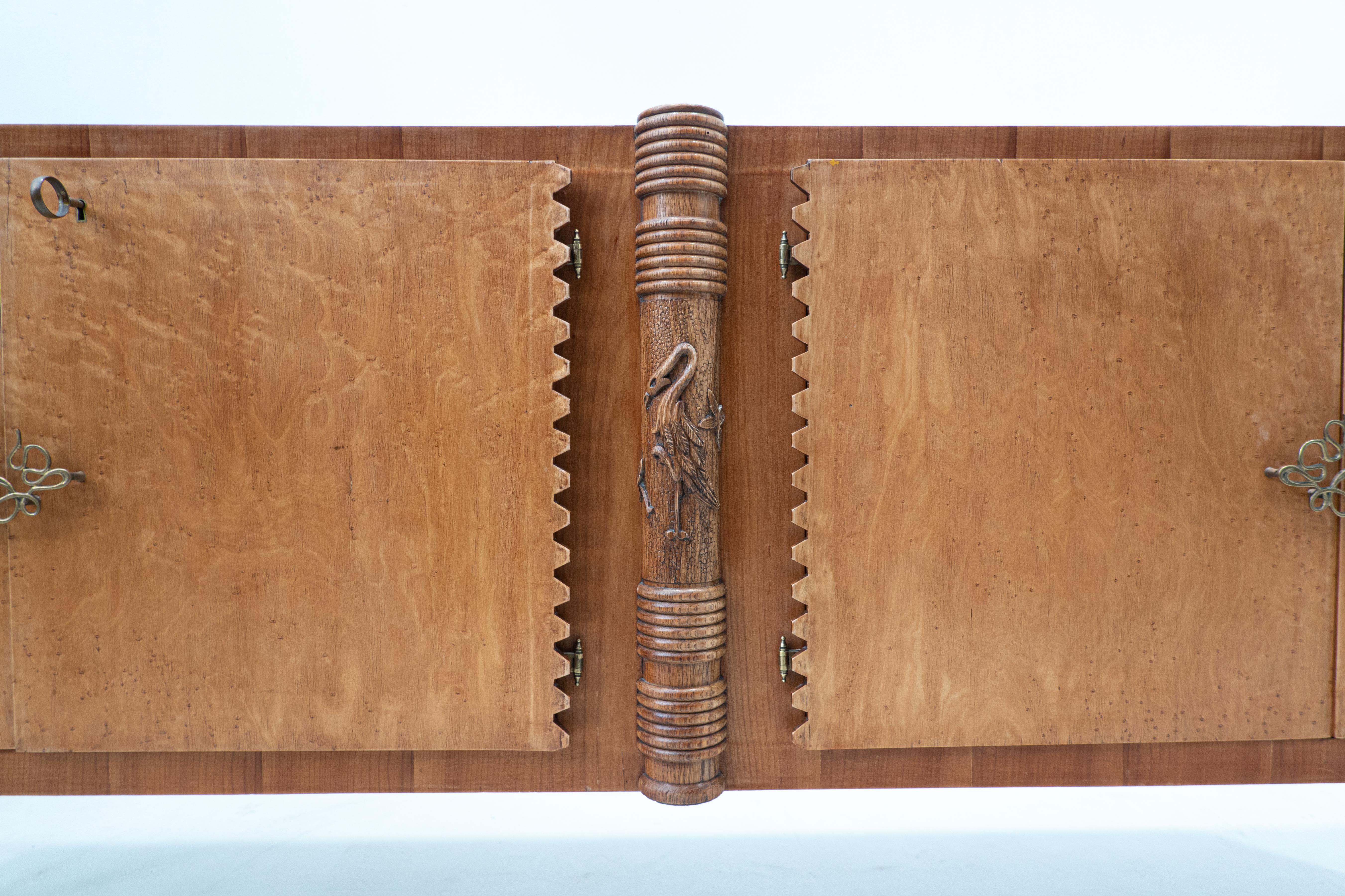 Mid-20th Century Large Italian Wooden Sideboard by Pier Luigi Colli with Four Doors, 1940s For Sale