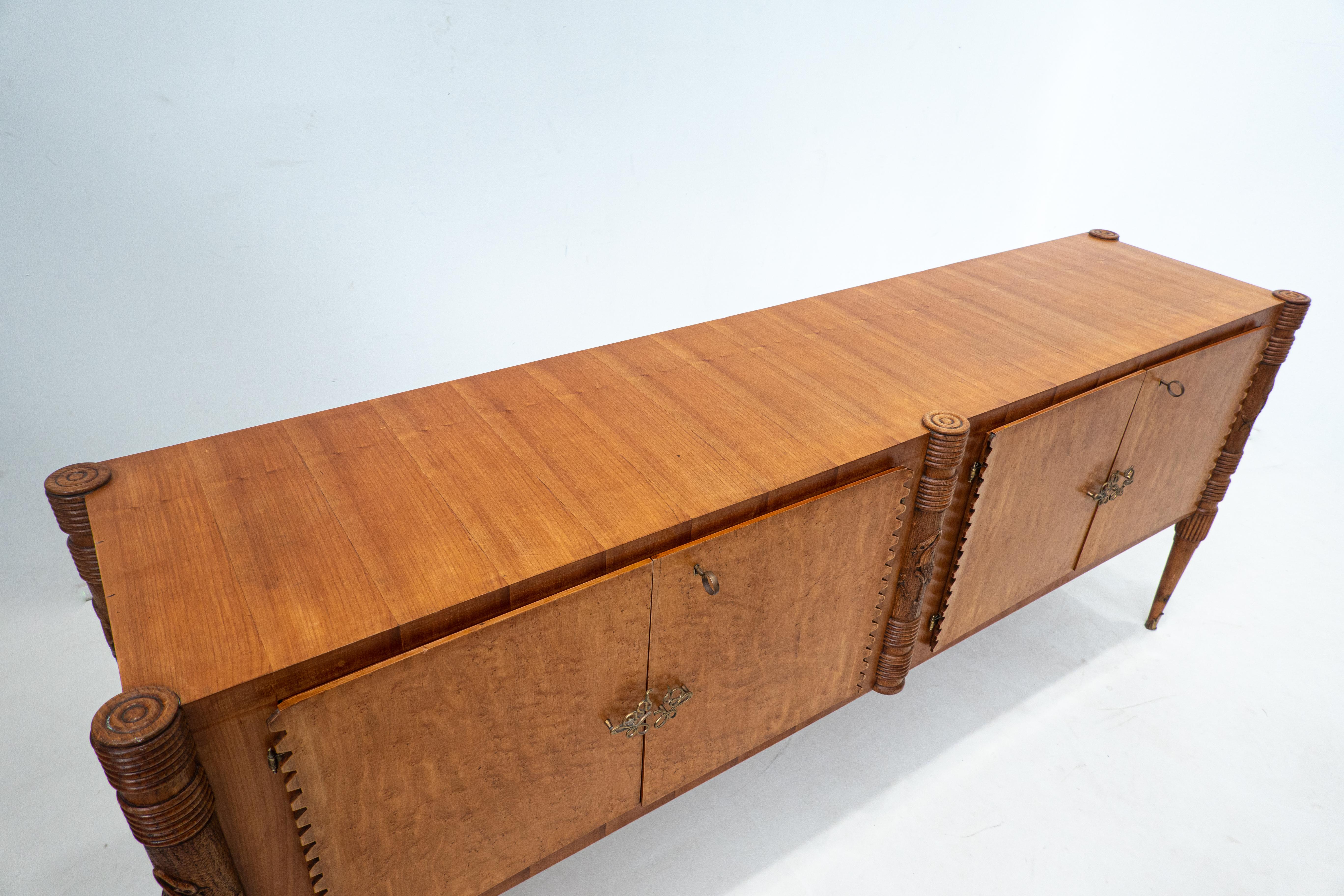 Large Italian Wooden Sideboard by Pier Luigi Colli with Four Doors, 1940s For Sale 1