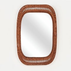 Large Italian Woven Wicker Mirror