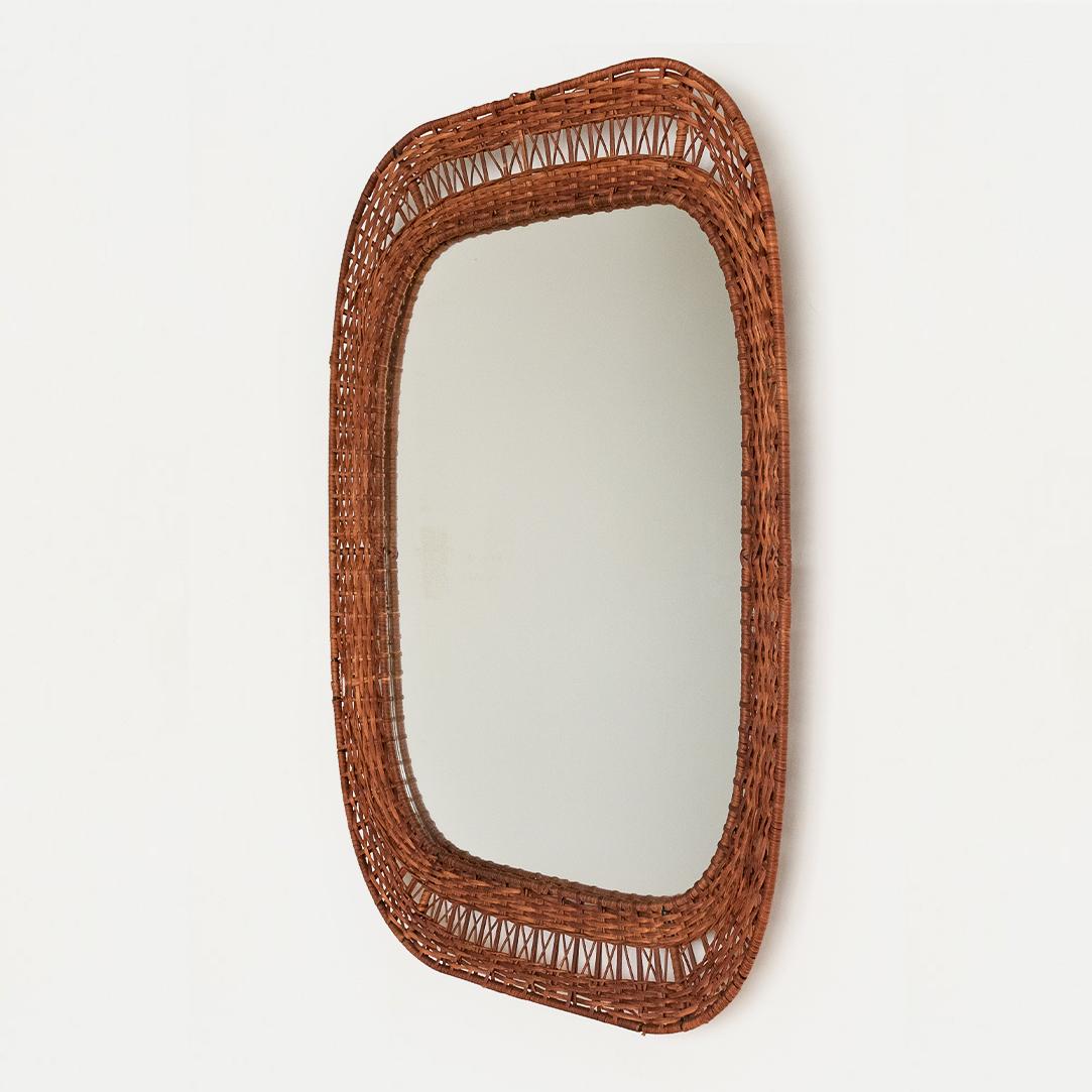 Mid-Century Modern Large Italian Woven Wicker Mirror