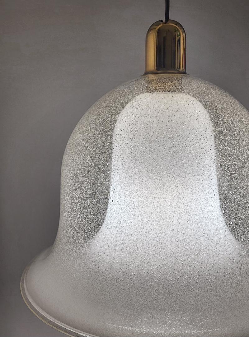 Mid-Century Modern Large Italien Vintage Murano Double White Bubble Glass Pendant Ceiling Light 60s For Sale