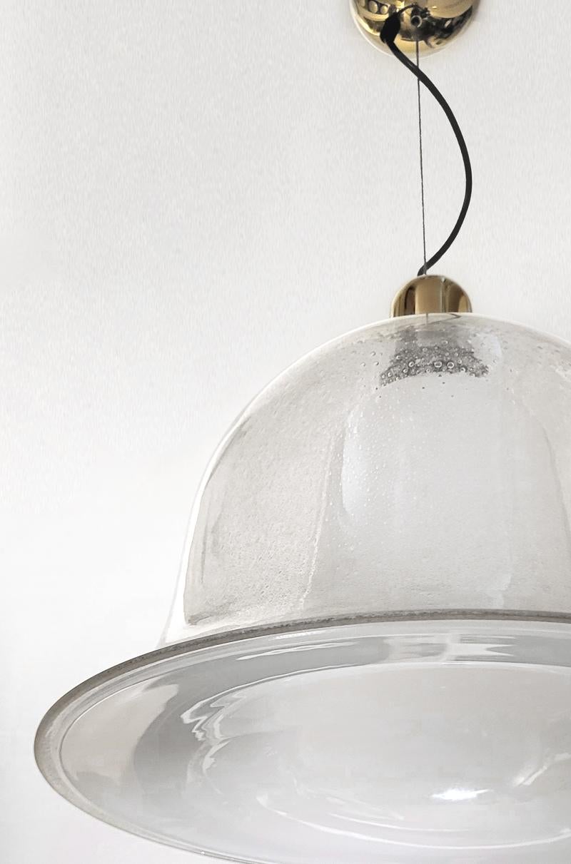 Italian Large Italien Vintage Murano Double White Bubble Glass Pendant Ceiling Light 60s For Sale