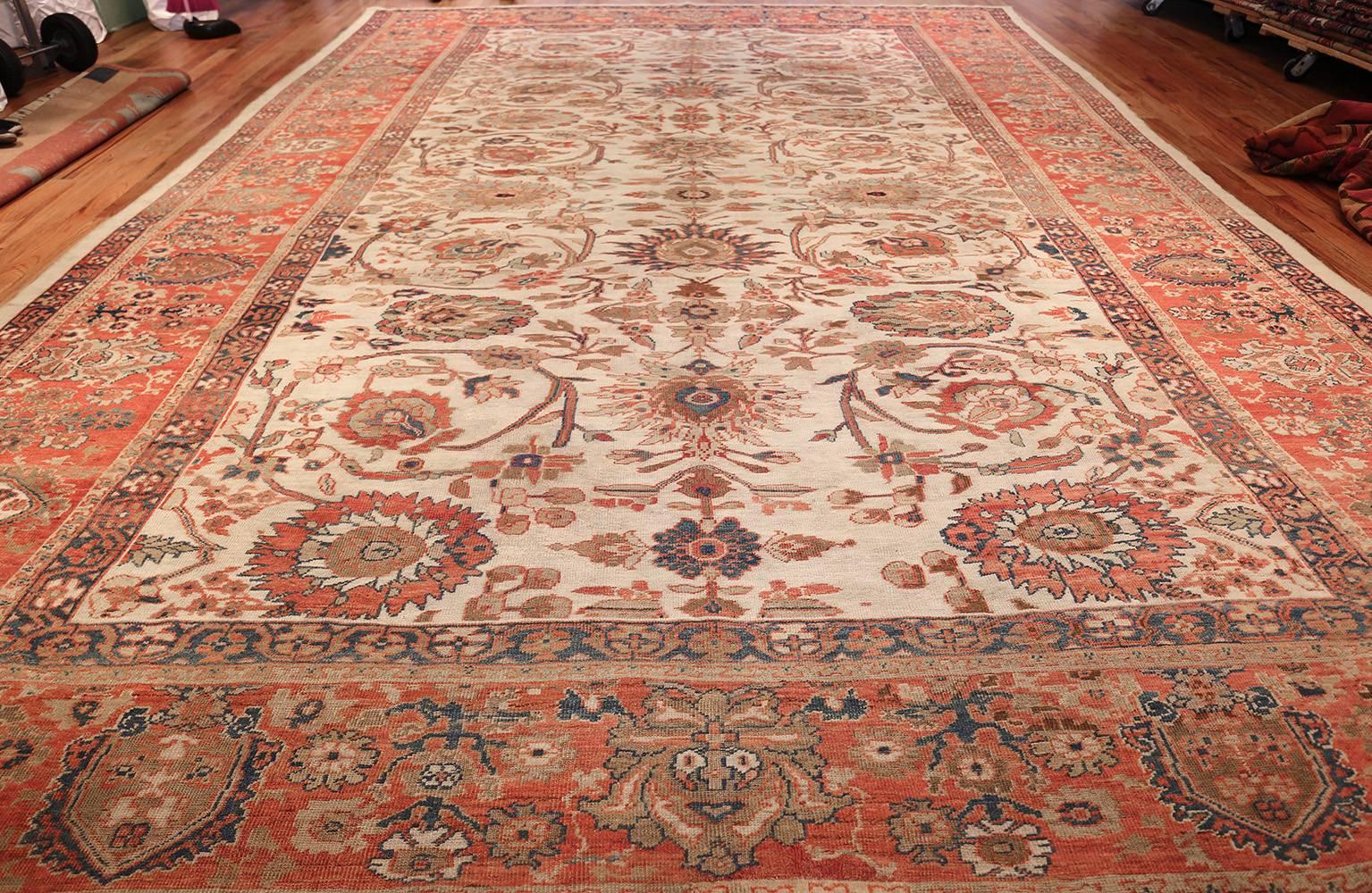 Wool Large Ivory Antique Persian Sultanabad Rug. Size: 12 ft x 17 ft 10 in 