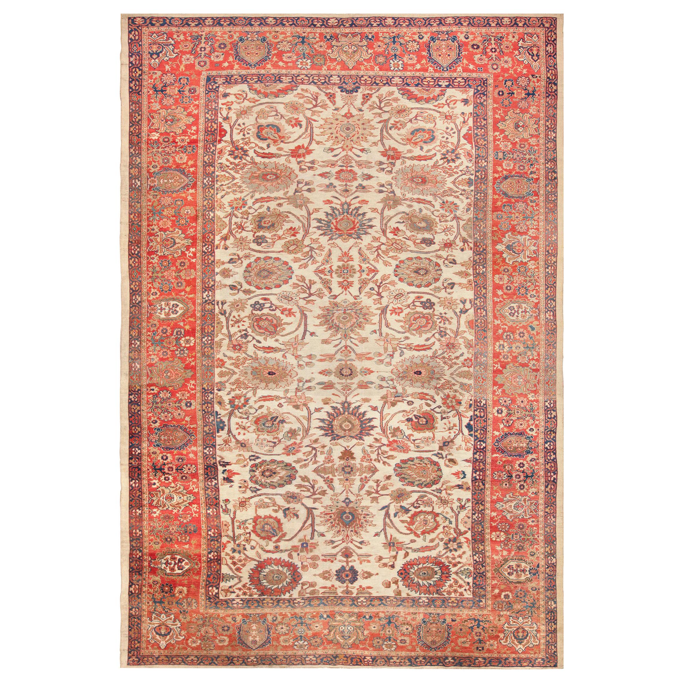 Large Ivory Antique Persian Sultanabad Rug. Size: 12 ft x 17 ft 10 in 