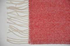 Large Ivory & Burgundy Herringbone Print Baby Alpaca Fringed Shawl