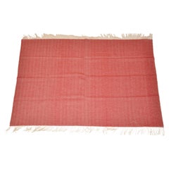Large Ivory & Burgundy Herringbone Print Baby Alpaca Fringed Shawl