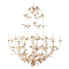 Large Ivory Foliate Painted Chandelier