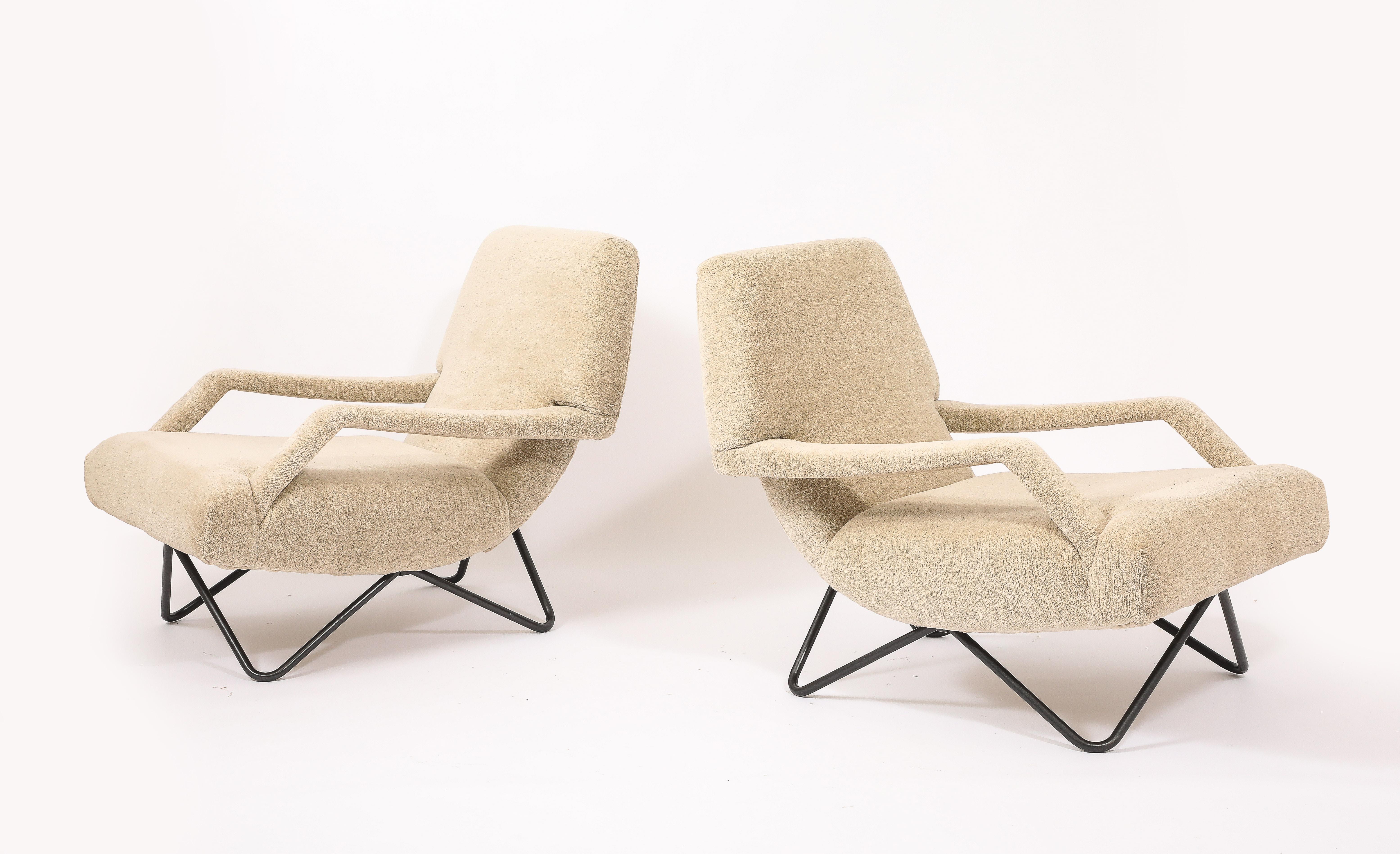 Große elfenbeinfarbene Lounge-Stühle auf gebogenem Stahldrahtgestell - Italien 1960er Jahre im Angebot 5