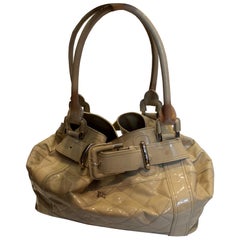 Large Ivory Patent Leather Burberry Handbag