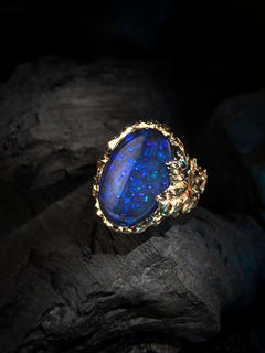Large Ivy Ring Black Opal 26 Carats Vegetal Yvy Collection