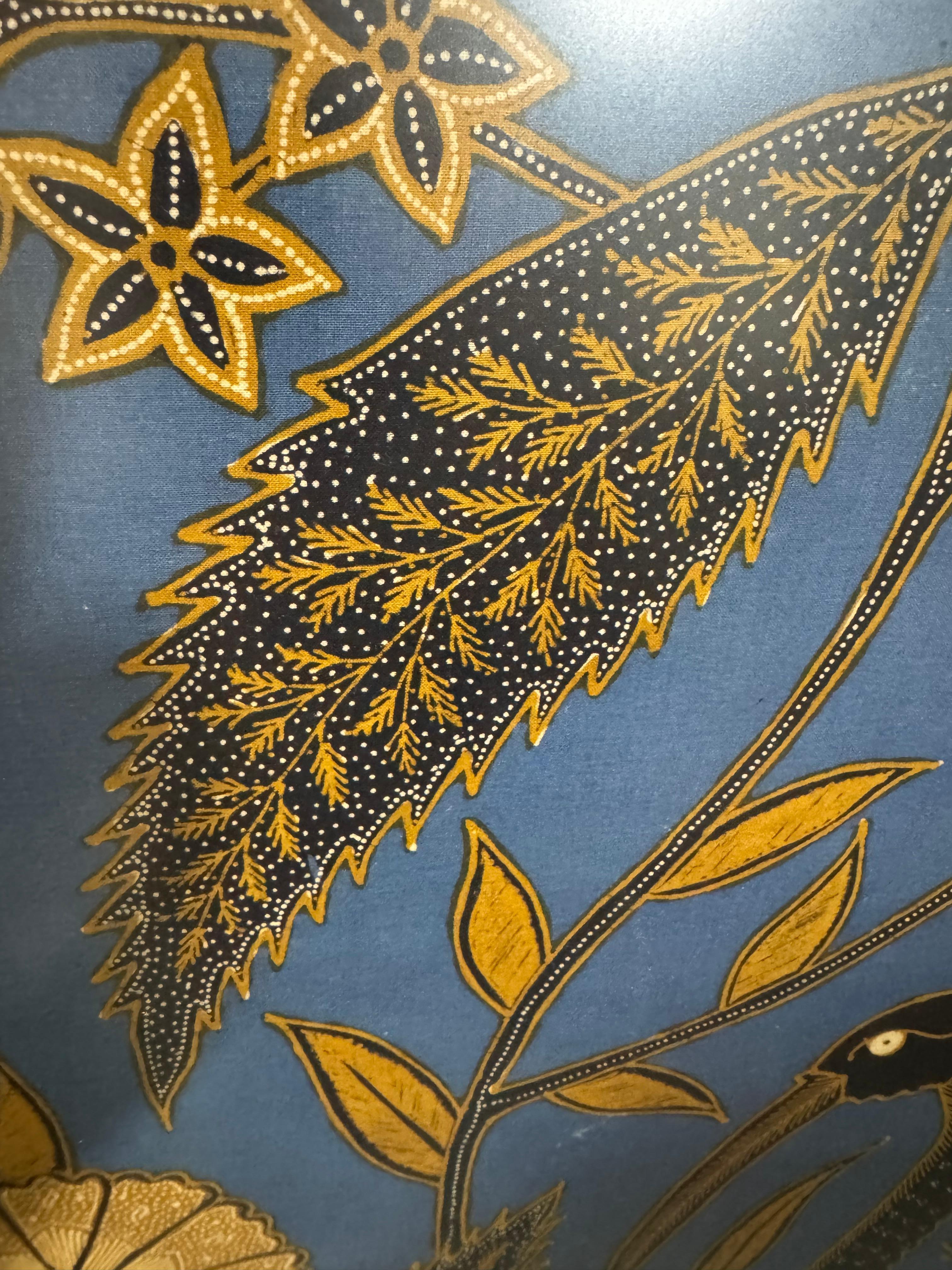 Contemporary Large Iwan Tirta Pheasant and Floral Batik Artwork For Sale