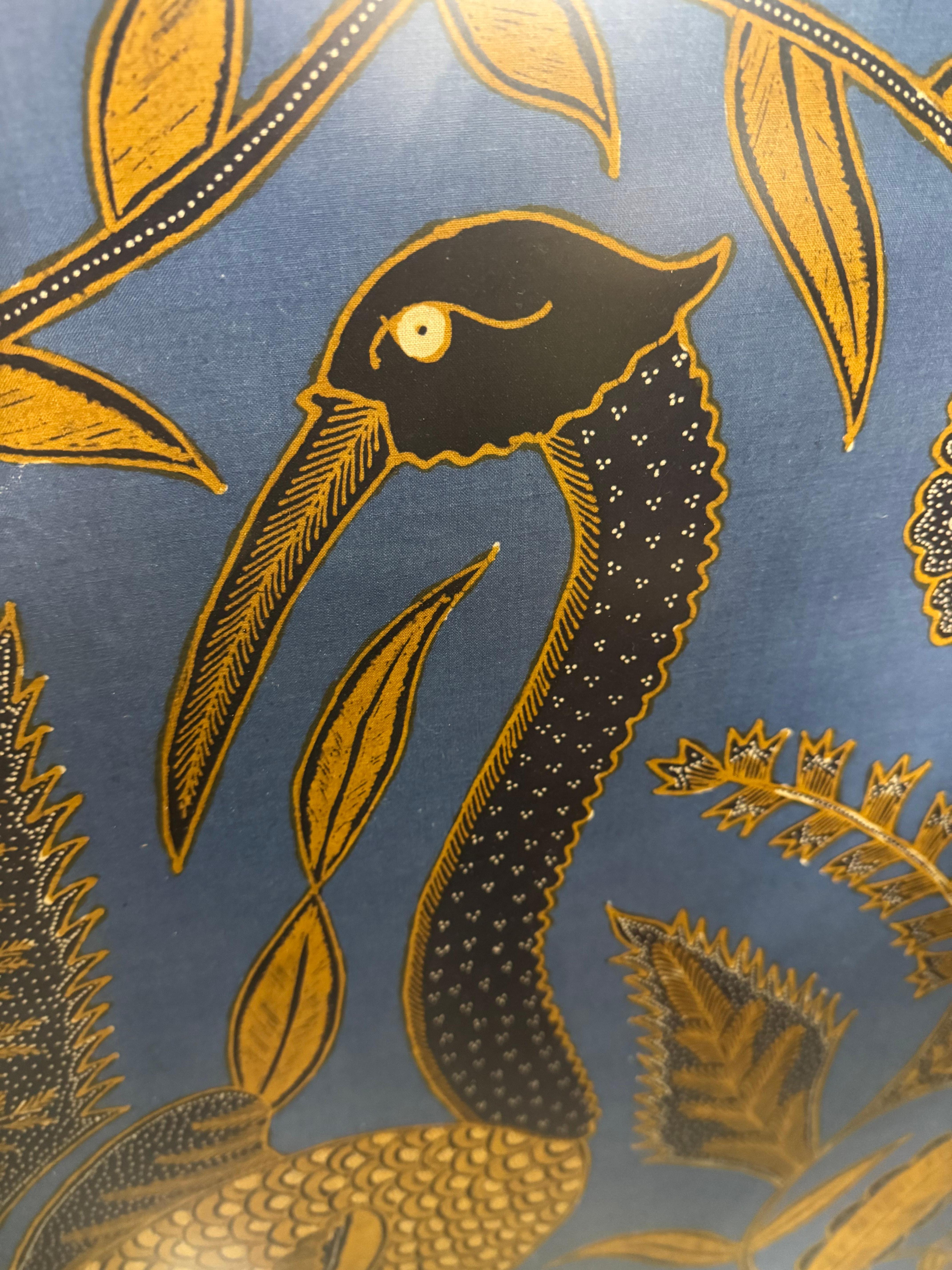 Fabric Large Iwan Tirta Pheasant and Floral Batik Artwork For Sale