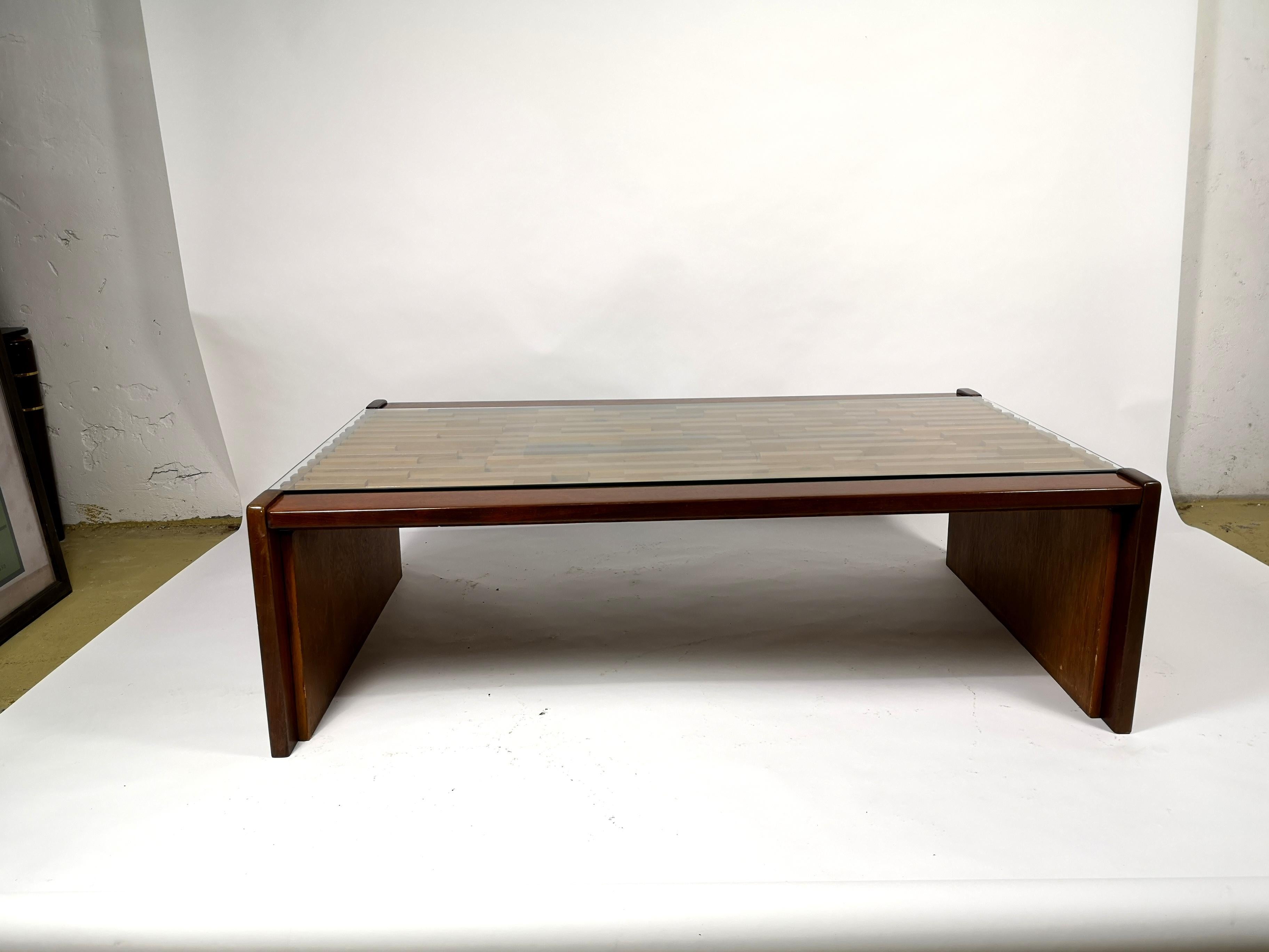 Large Jacaranda Coffee Table by Percival Lafer with Glass Top, 1960s In Good Condition For Sale In Budapest, HU