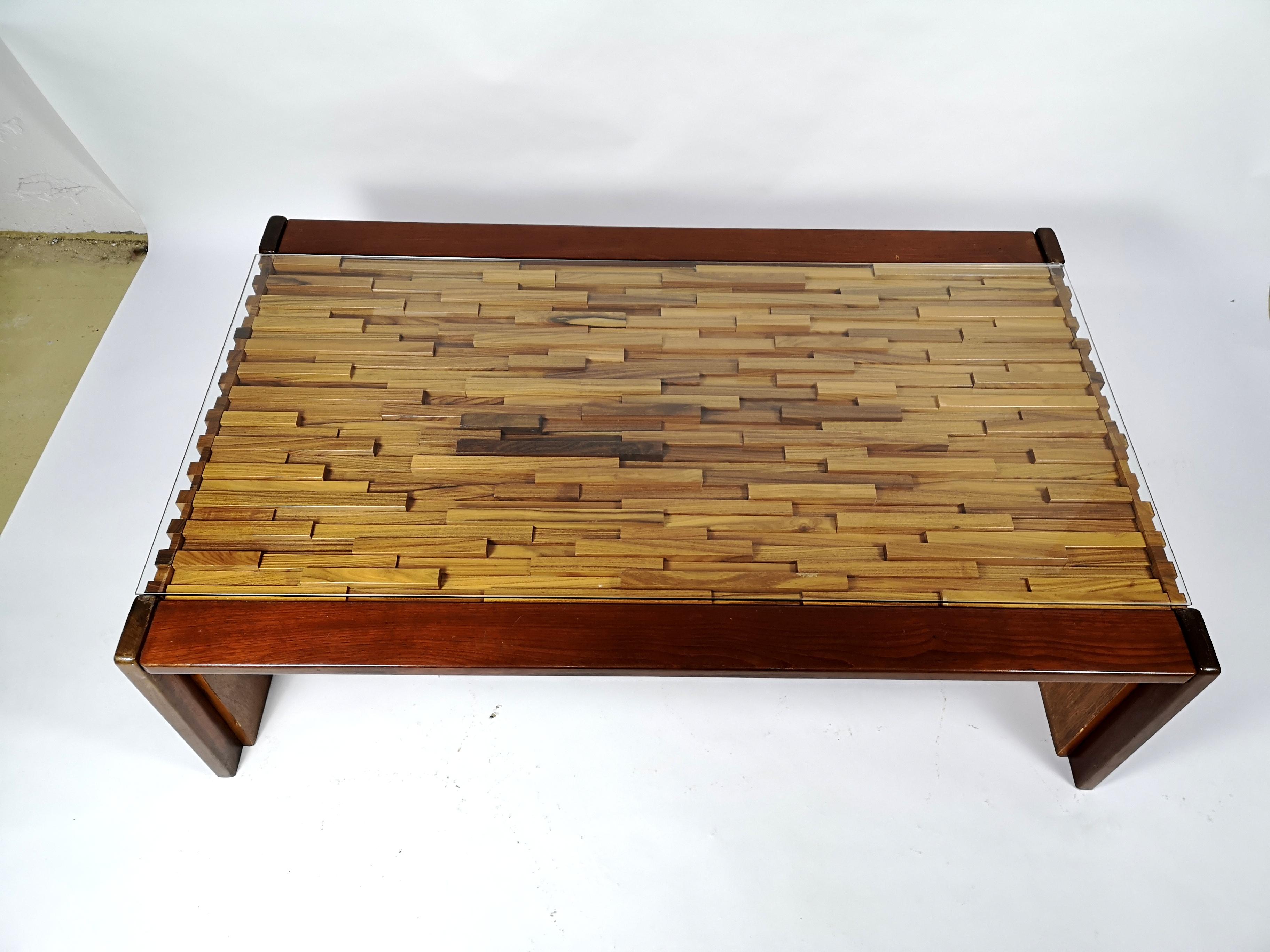 Mid-20th Century Large Jacaranda Coffee Table by Percival Lafer with Glass Top, 1960s For Sale