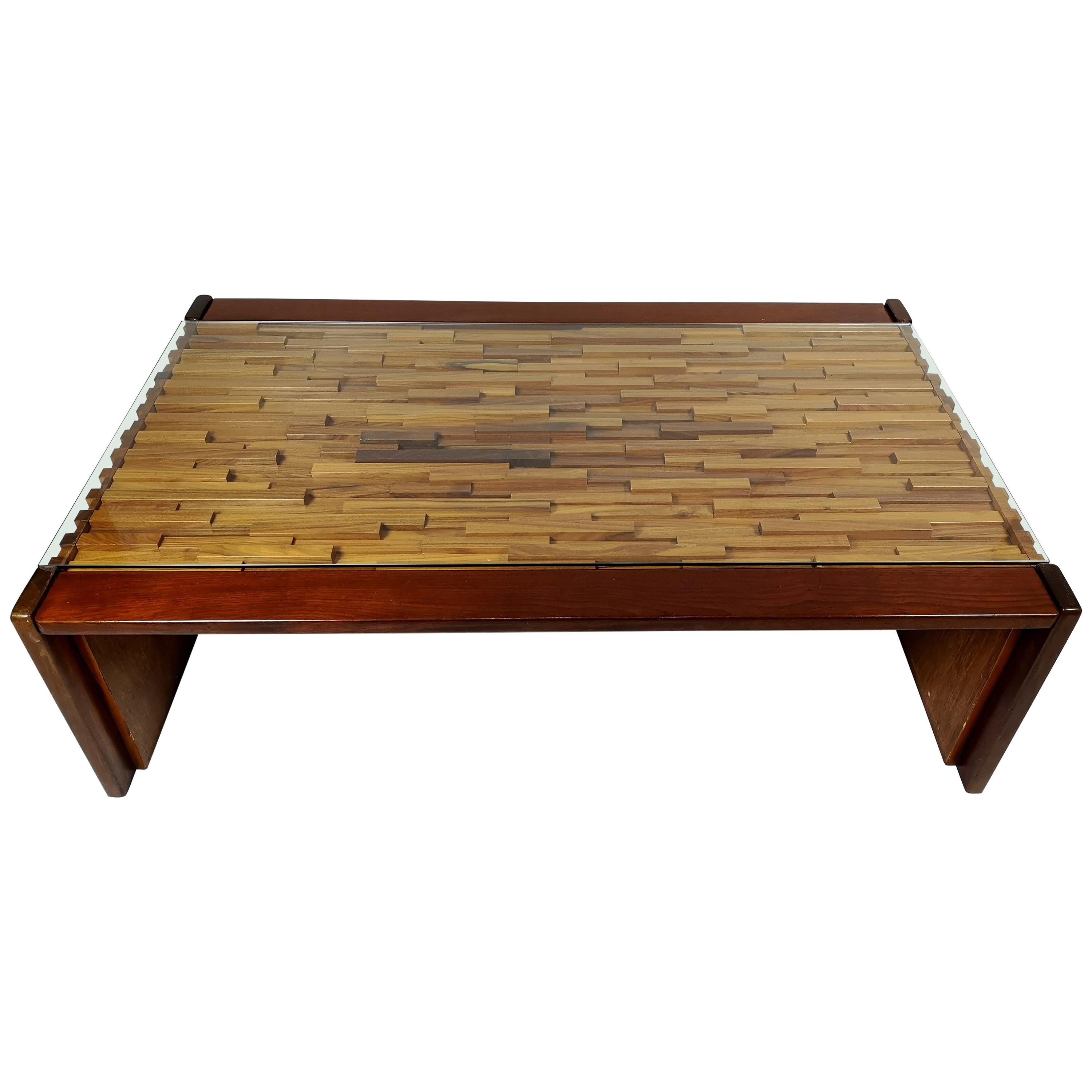 Large Jacaranda Coffee Table by Percival Lafer with Glass Top, 1960s For Sale