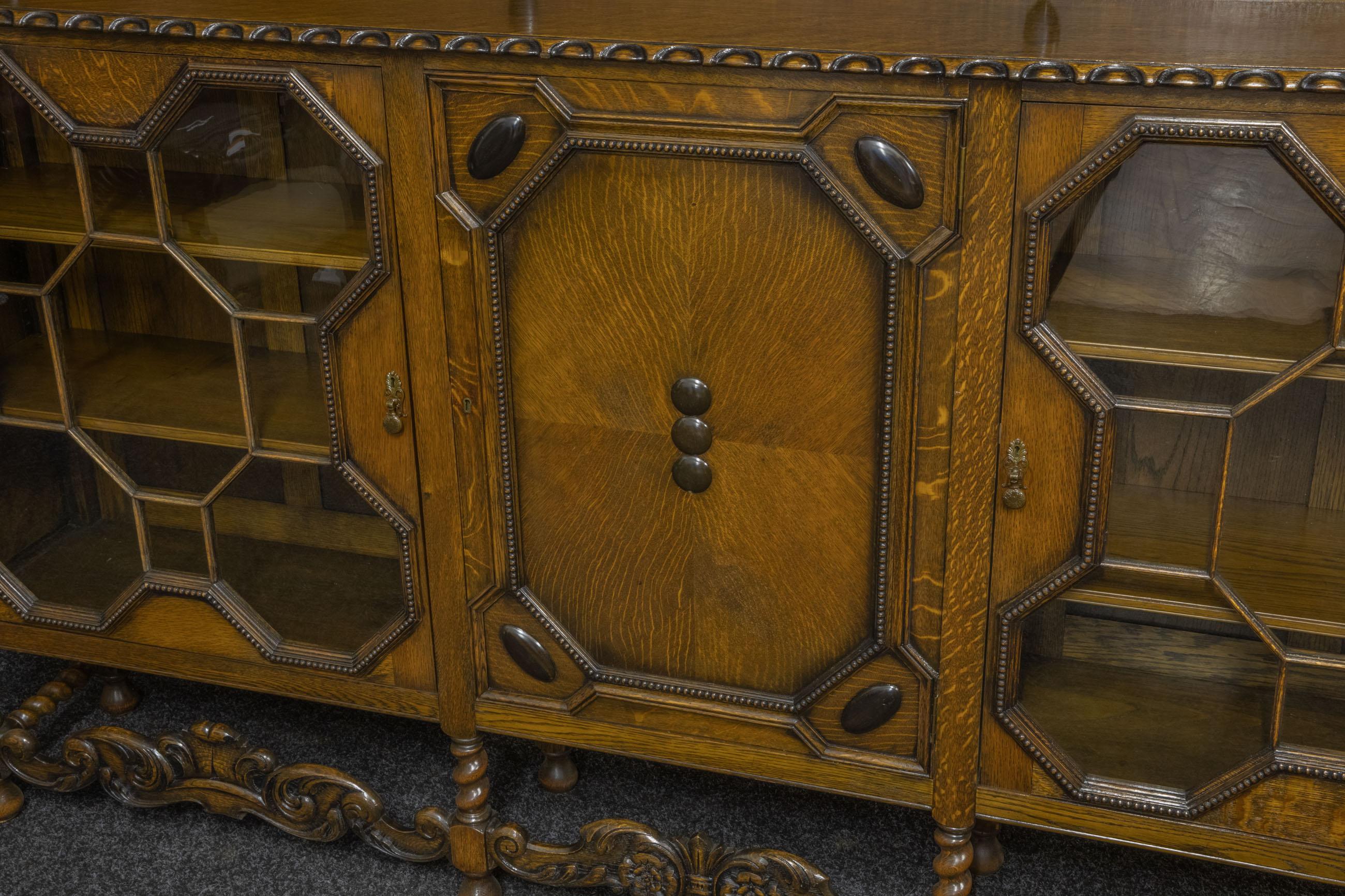 Polished Large Jacobean Style Oak Bookcase