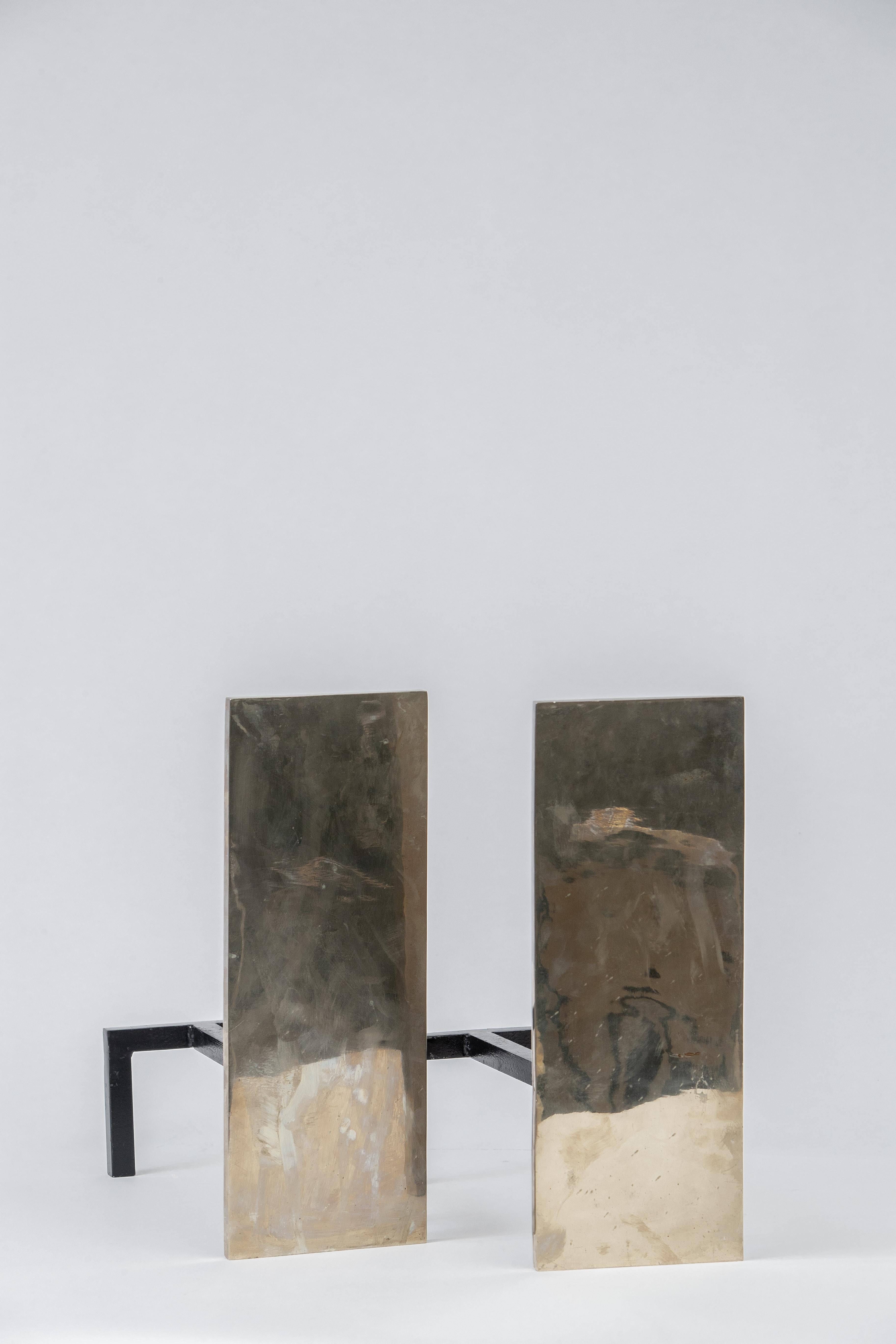 Bronze Large Jacques Adnet Andirons, France, 1960's