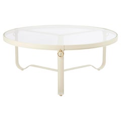 Large Jacques Adnet 'Circulaire' Glass and Cream Leather Coffee Table for GUBI