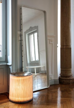 Large Jacques Adnet 'Rectangulaire' Wall Mirror in Cream Leather for GUBI