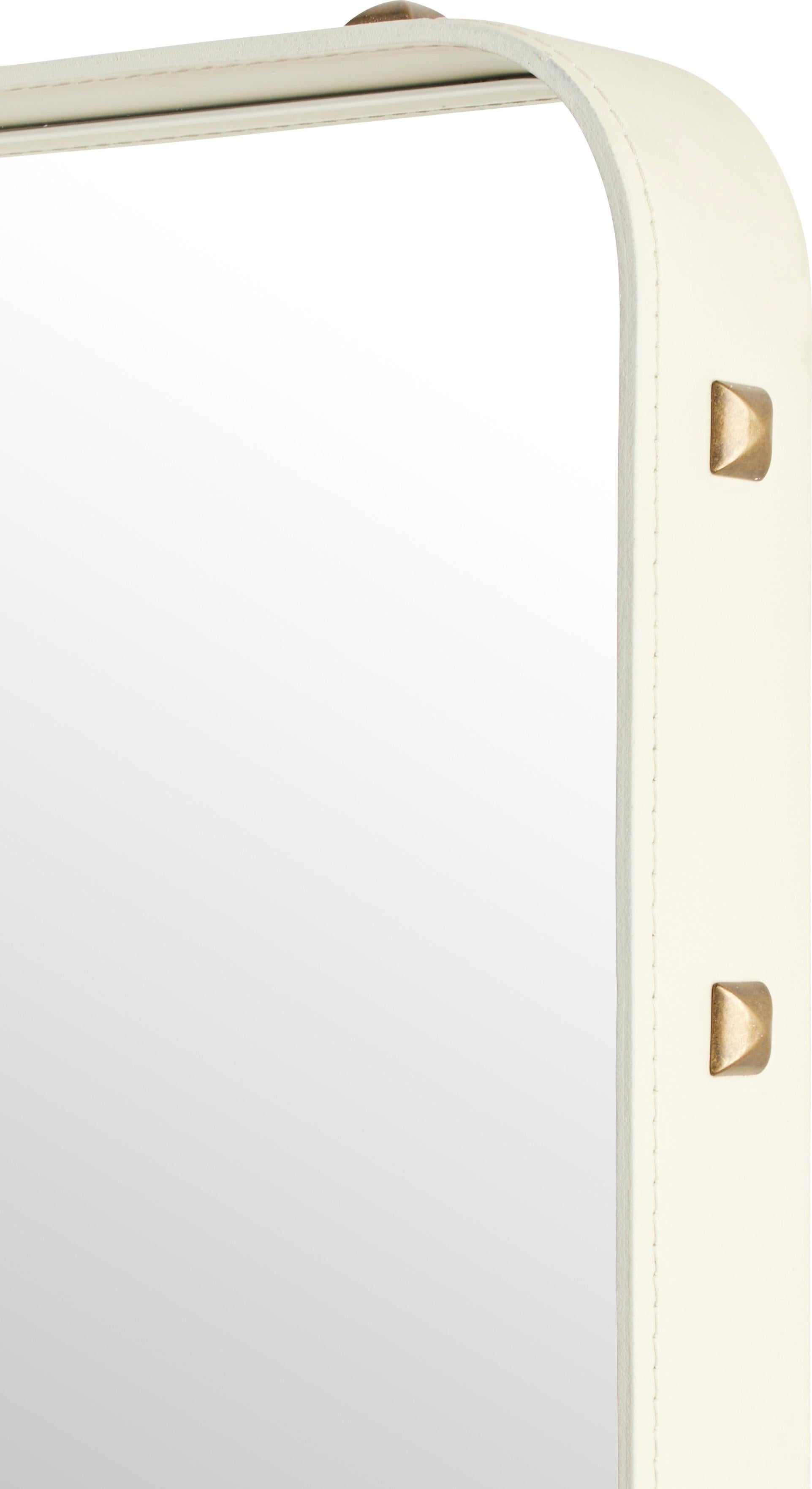 Danish Large Jacques Adnet 'Rectangulaire Mirror' Wall Mirror in Cream Leather for GUBI For Sale