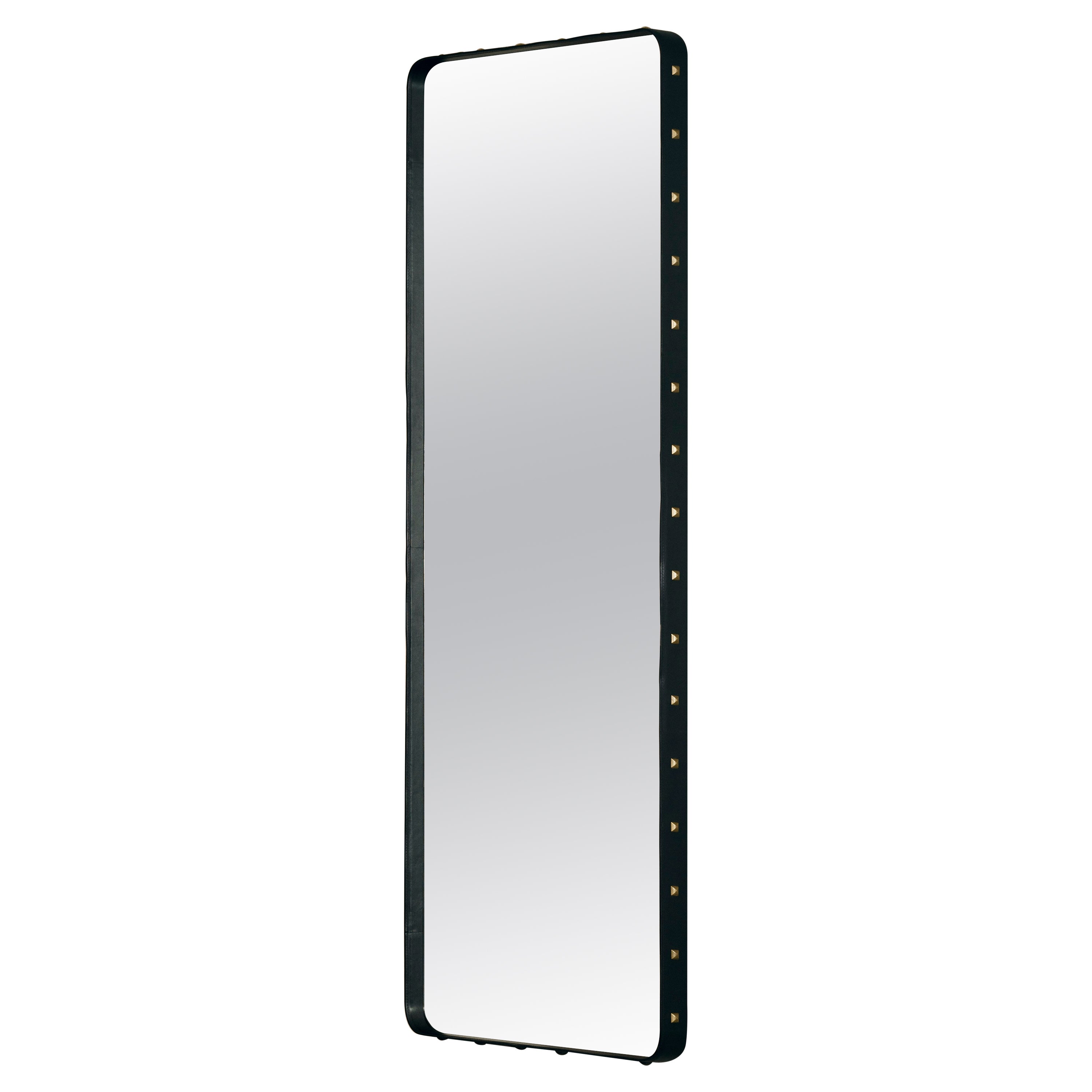 Large Jacques Adnet 'Rectangulaire' Wall Mirror in Black Leather for GUBI