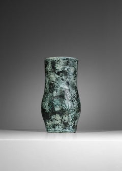 large Jacques Blin vase in green French ceramic with animal designs 50's