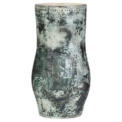 grande vaso Jacques Blin in ceramica francese verde con am designs anni '50