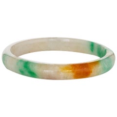 Large Jade Bangle Bracelet Vintage Fine Jewelry Green Orange Slip On