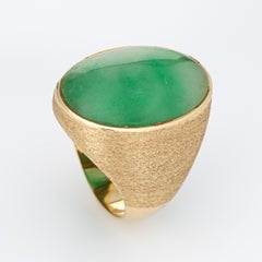 Large Jade Ring Vintage 14k Yellow Gold Oval Signet Men's Jewelry Gypsy