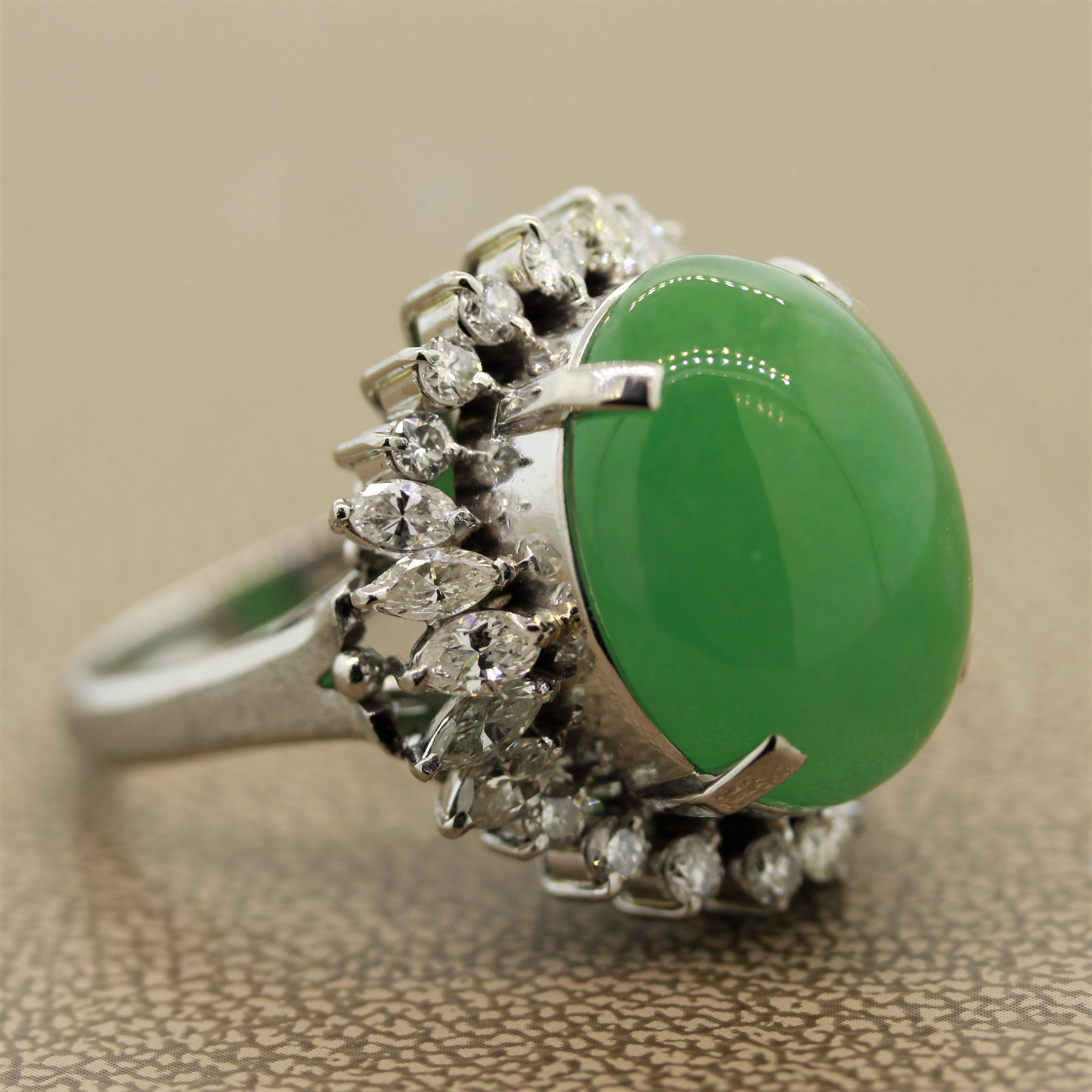 Women's or Men's Large Jadeite Jade Diamond Platinum Cocktail Ring For Sale