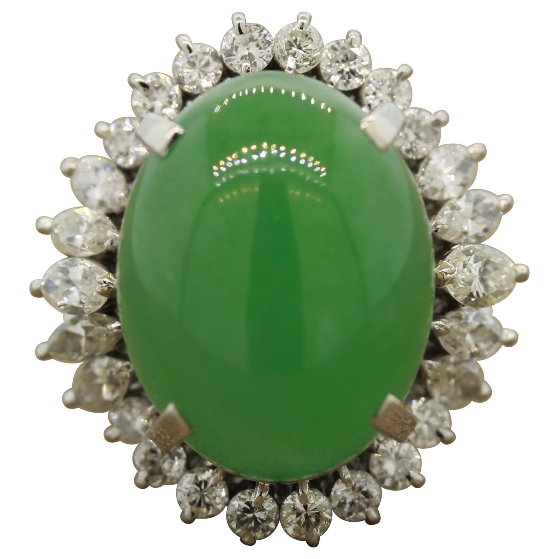Large Jadeite Jade Diamond Platinum Cocktail Ring