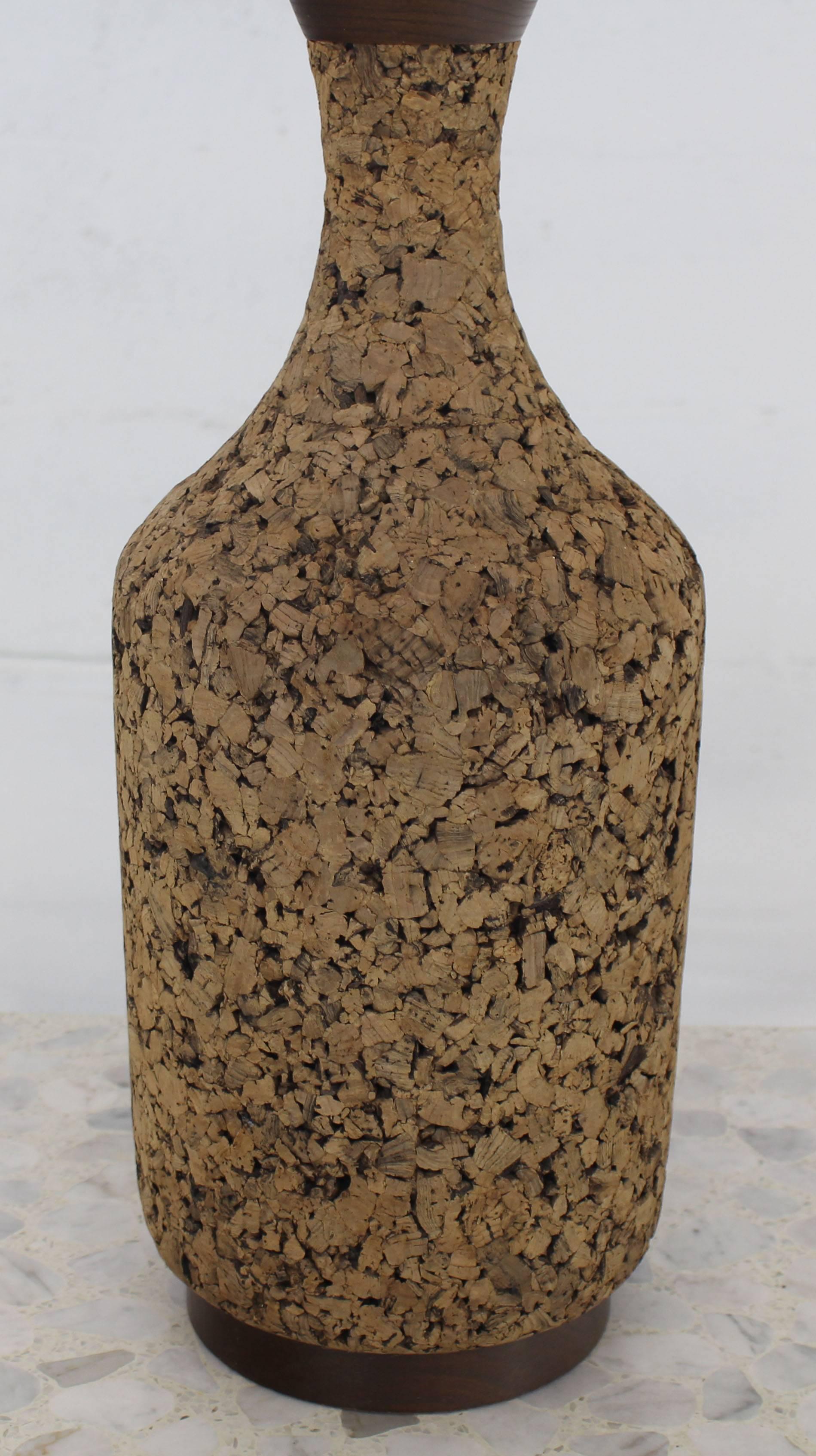 Mid-Century Modern Large Jag or Bottle Shape Cork and Walnut Table Lamp