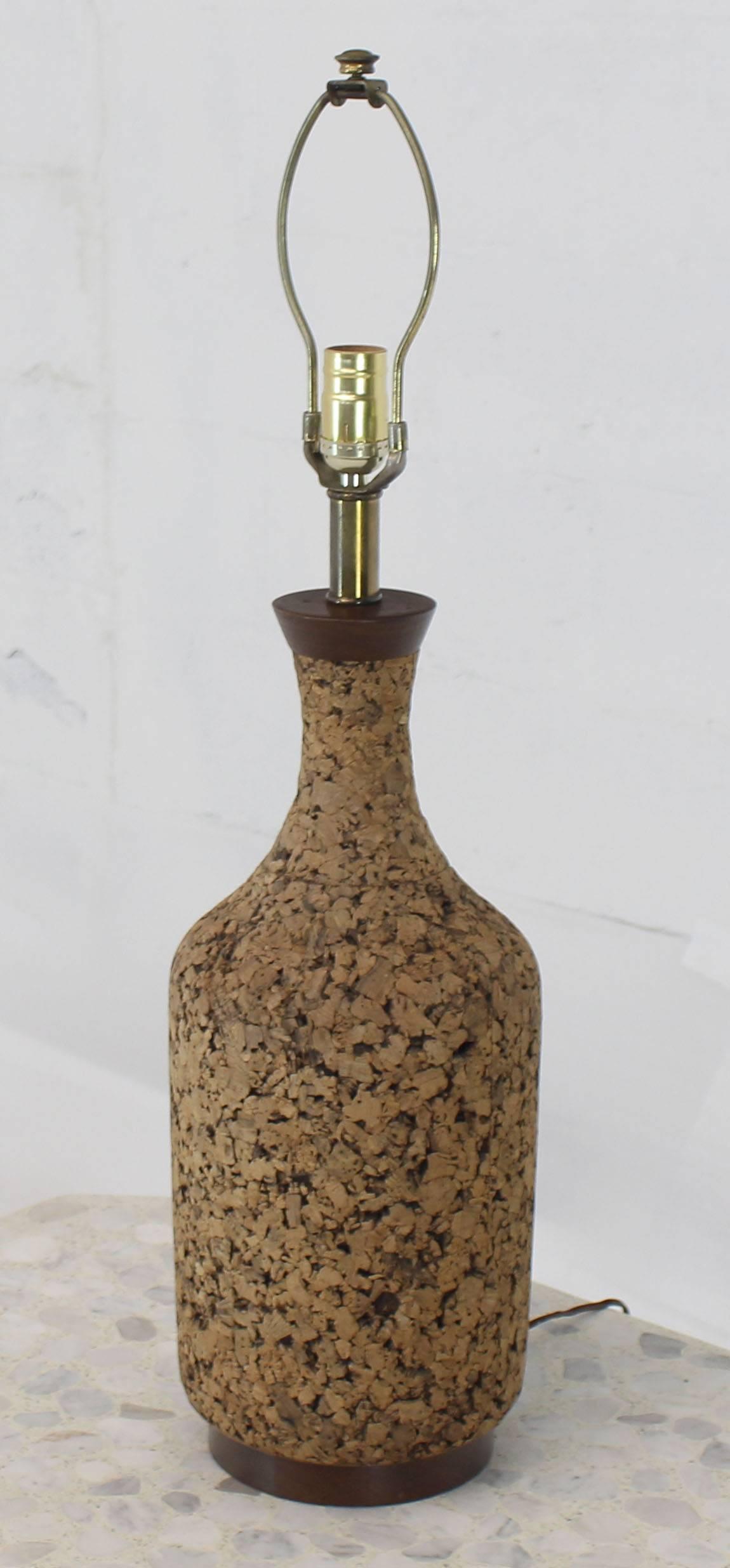 Large Jag or Bottle Shape Cork and Walnut Table Lamp In Excellent Condition In Rockaway, NJ