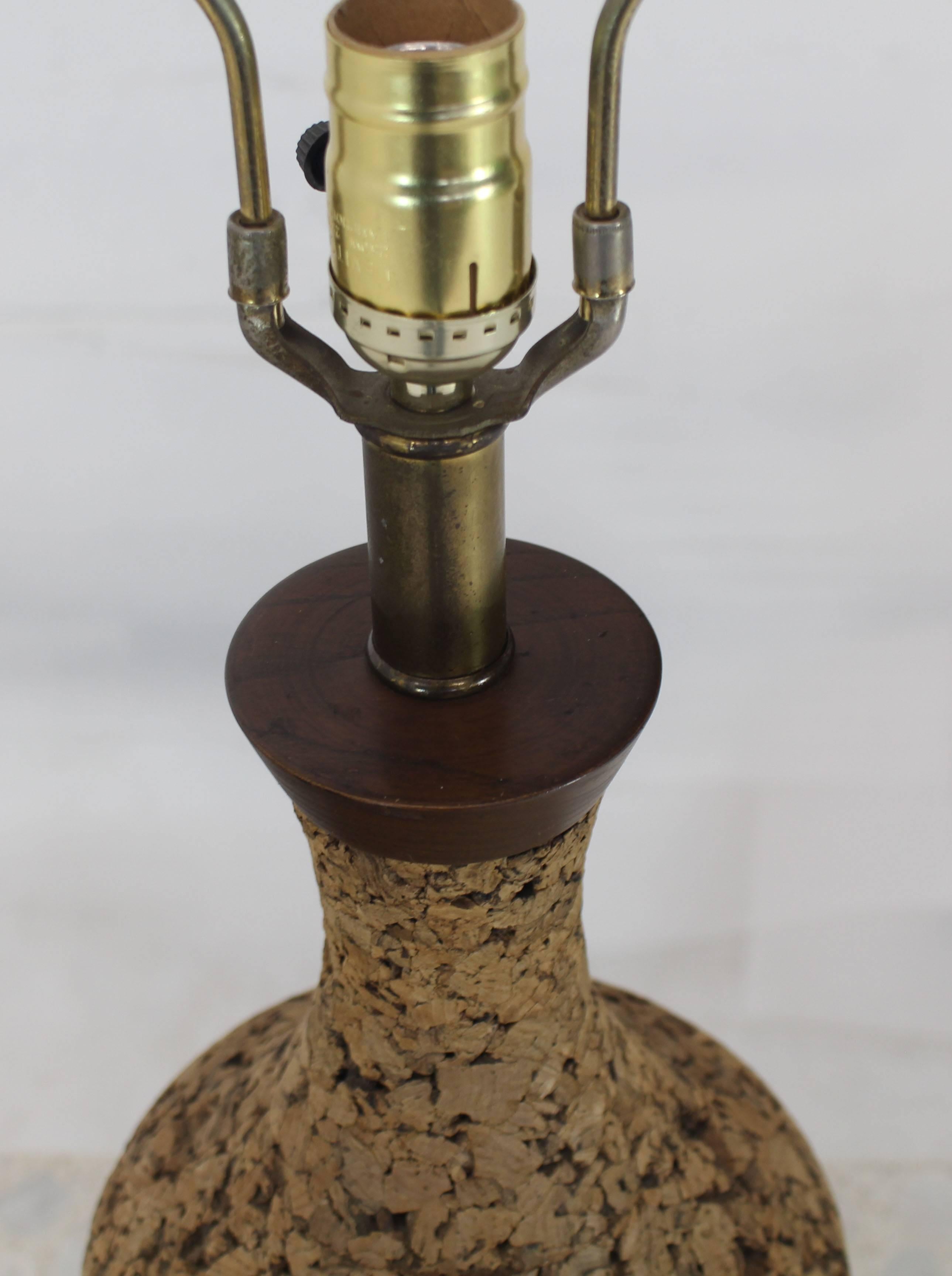 Nice Mid-Century Modern cork and walnut table lamp.