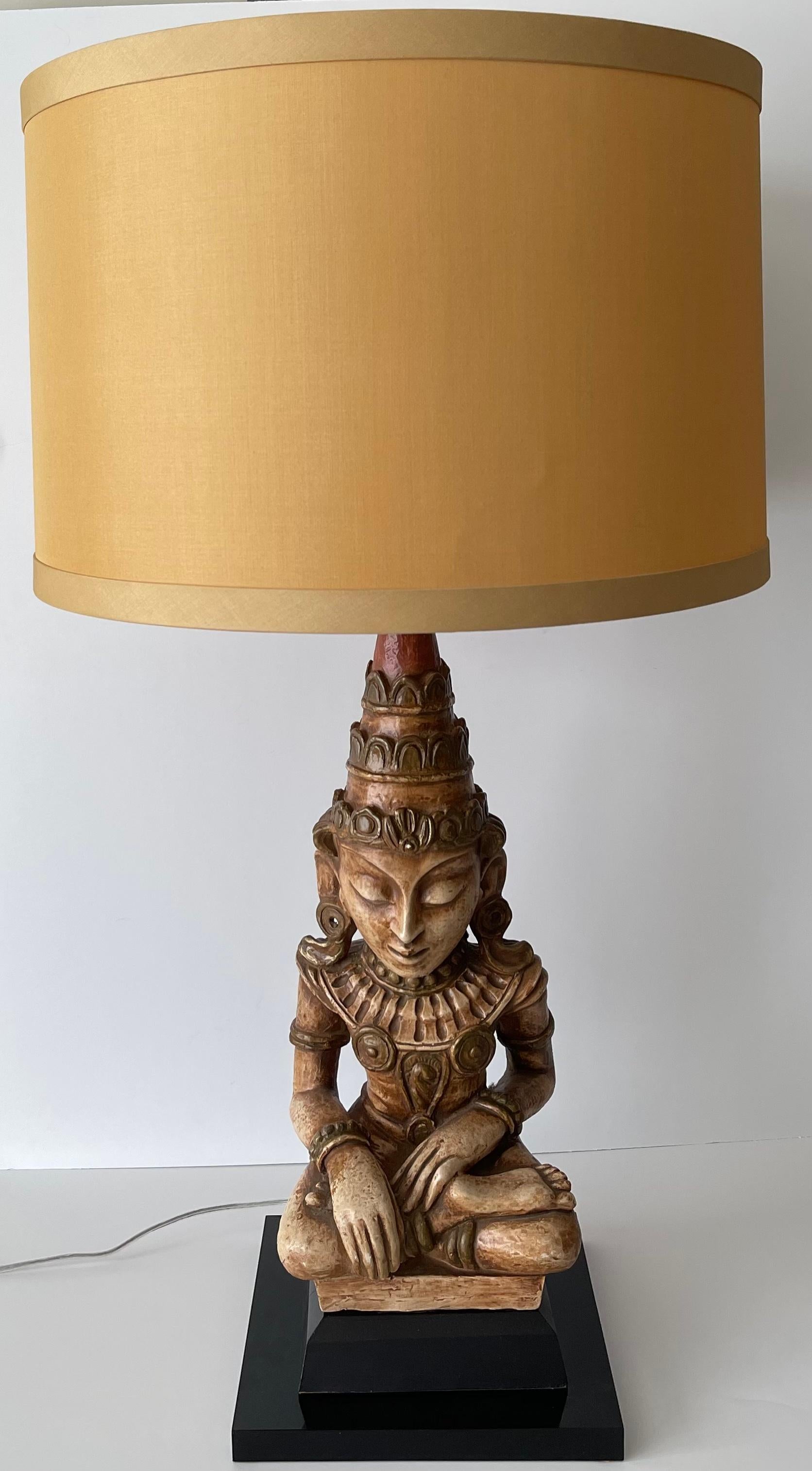 Chinoiserie Large James Mont Style Buddha Lamp For Sale